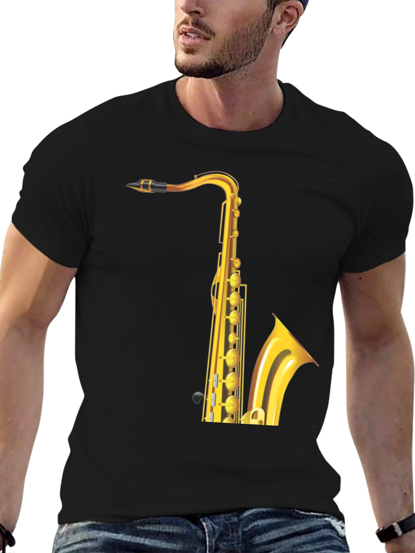 Saxophone Graphic Tee - Black Cotton Blend
