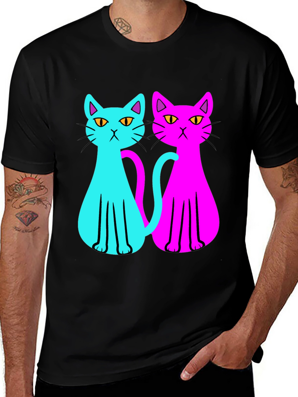 Cool Cat Tee: Neon Style