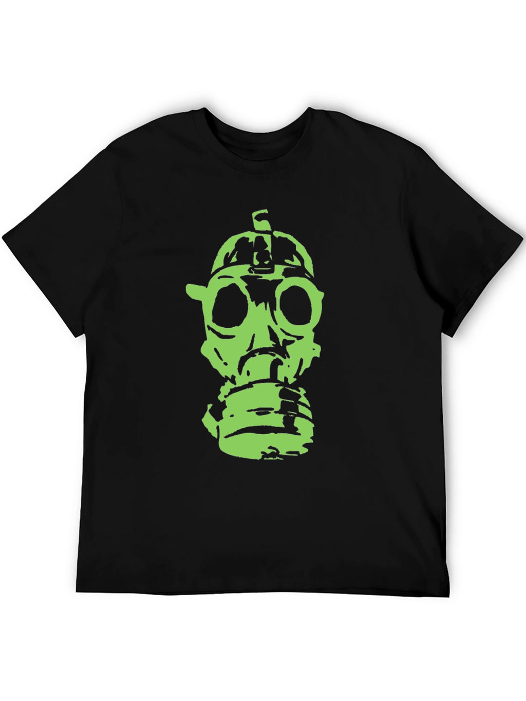Green Gas Mask Graphic Black T-Shirt