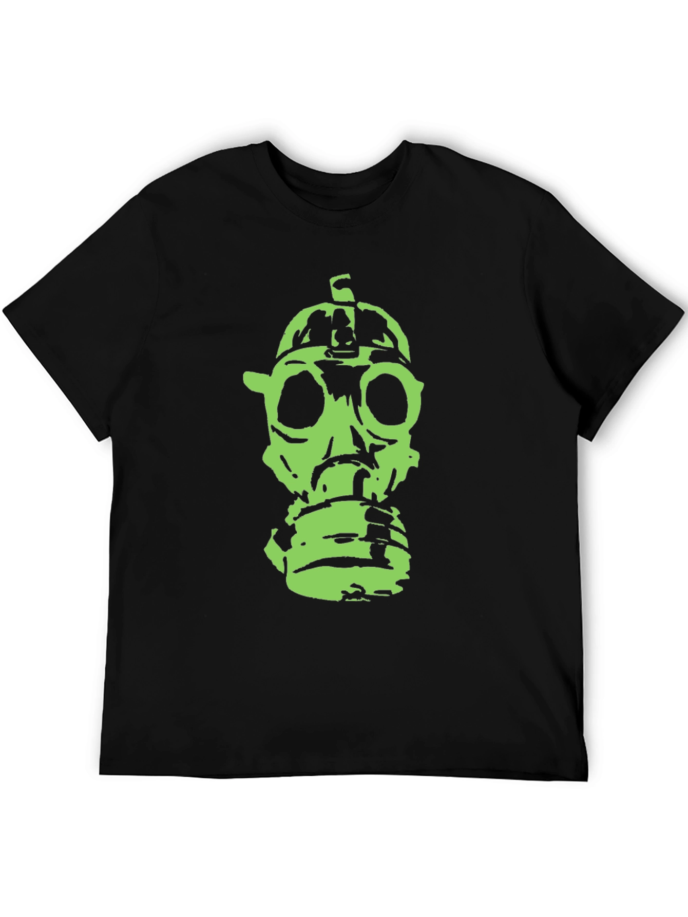 Green Gas Mask Graphic Black T-Shirt