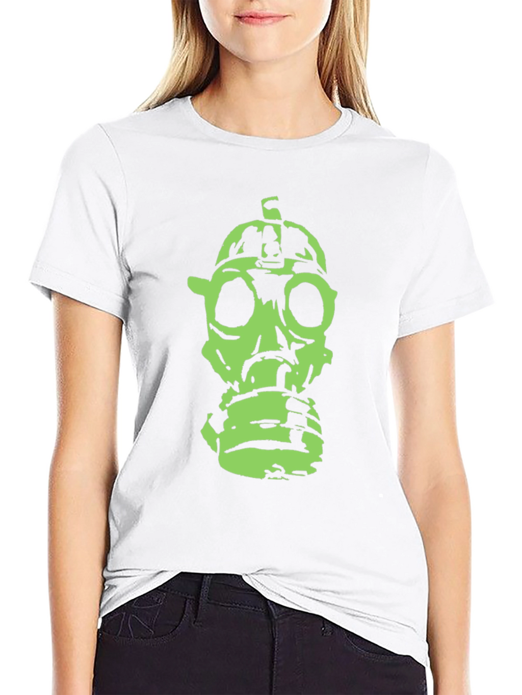 Green Gas Mask Graphic Black T-Shirt