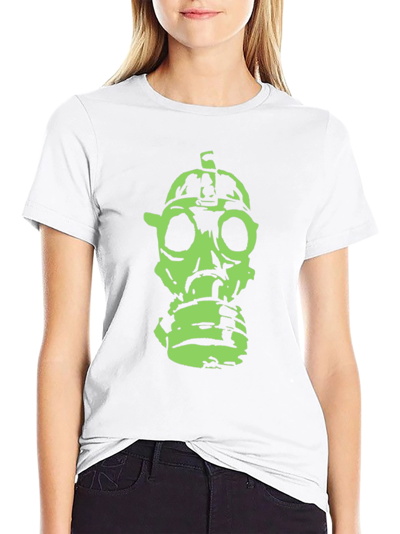 Green Gas Mask Graphic Black T-Shirt