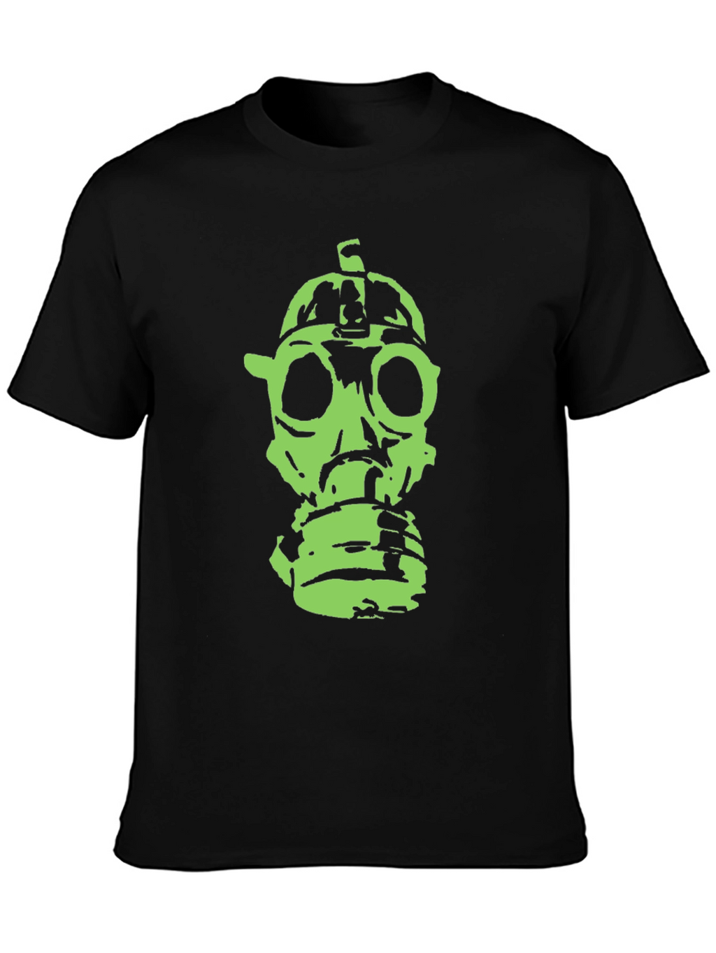 Green Gas Mask Graphic Black T-Shirt