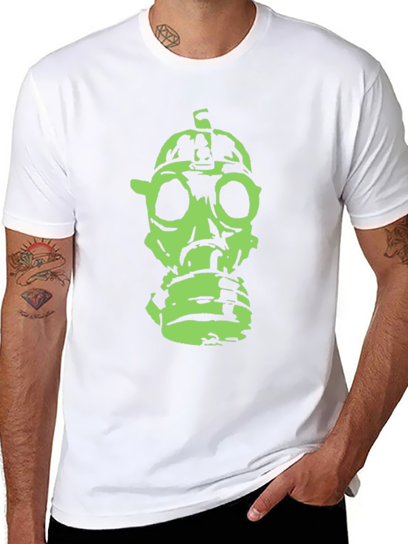 Green Gas Mask Graphic Black T-Shirt