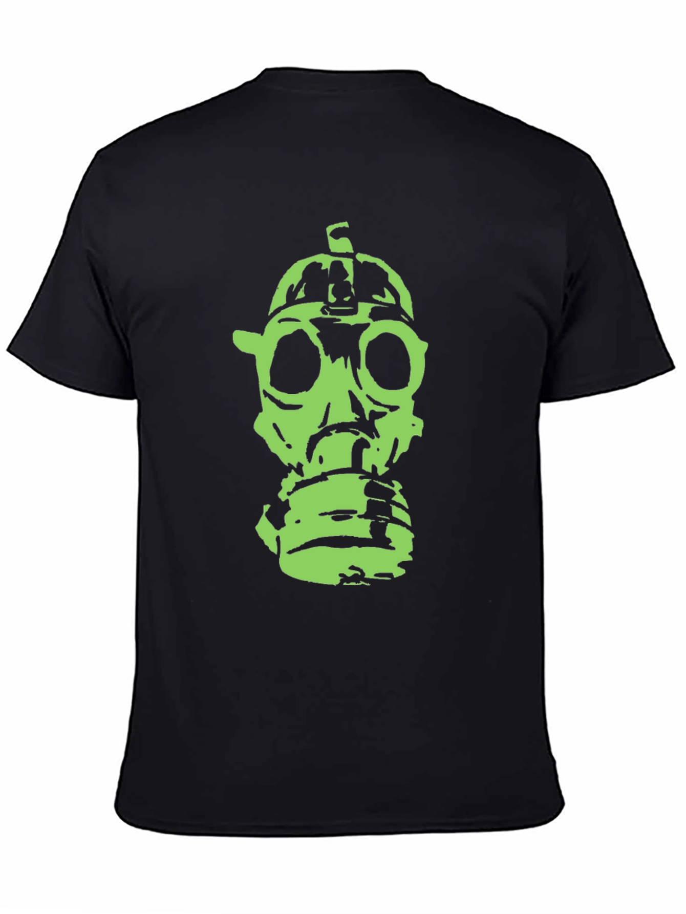 Green Gas Mask Graphic Black T-Shirt