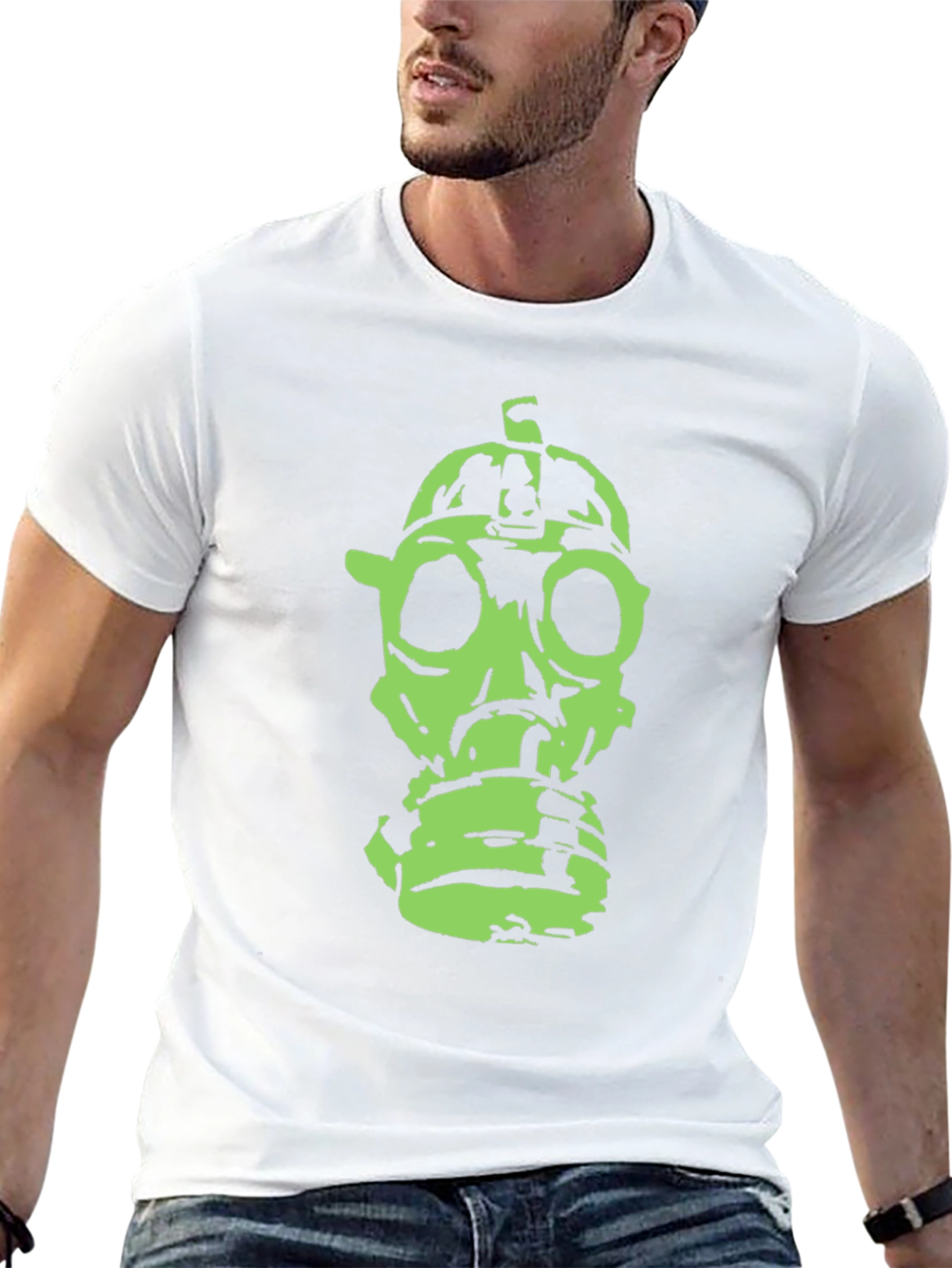 Green Gas Mask Graphic Black T-Shirt