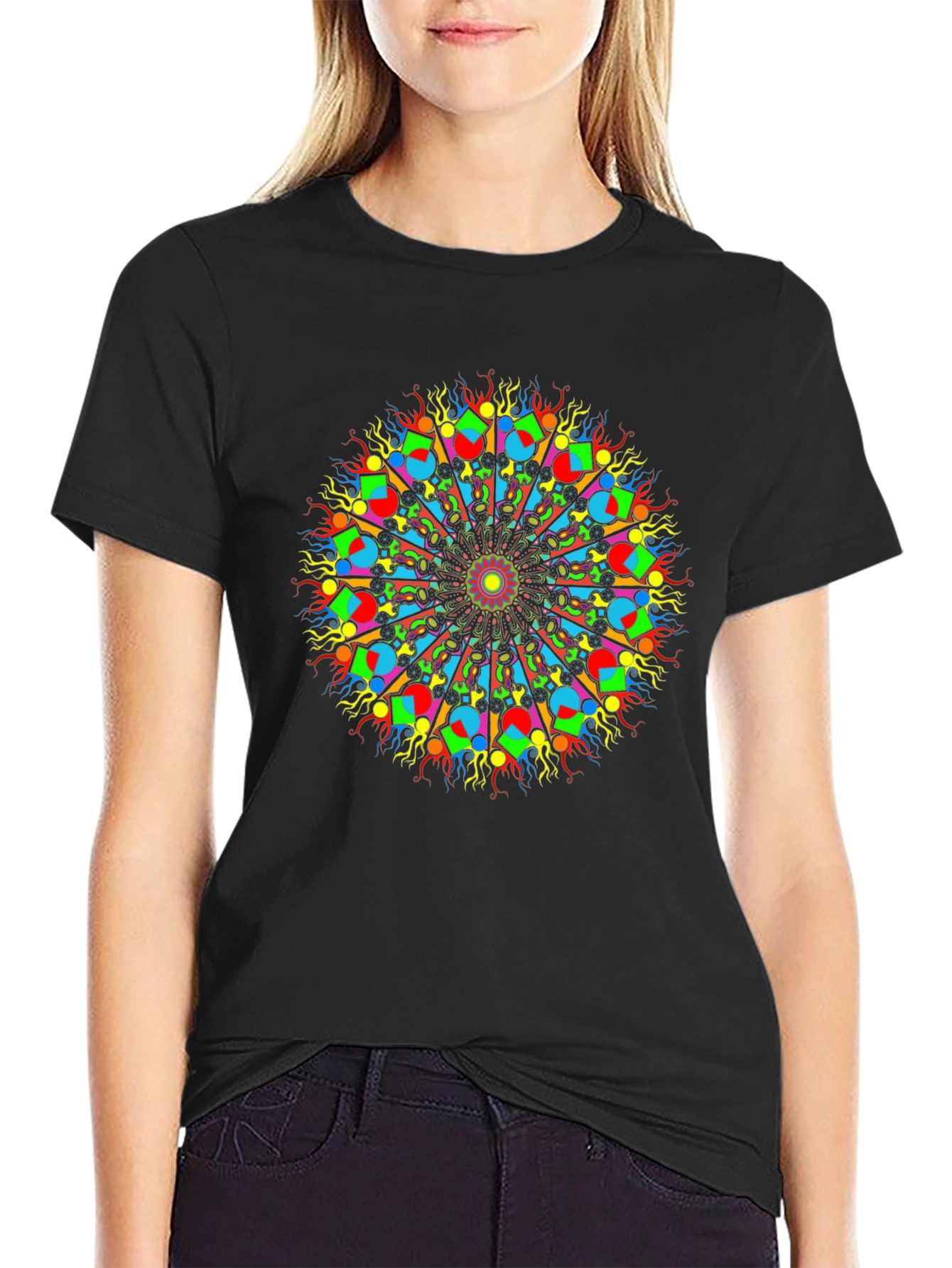 Psychedelic Mandala Graphic Tee - Bold Black T-Shirt