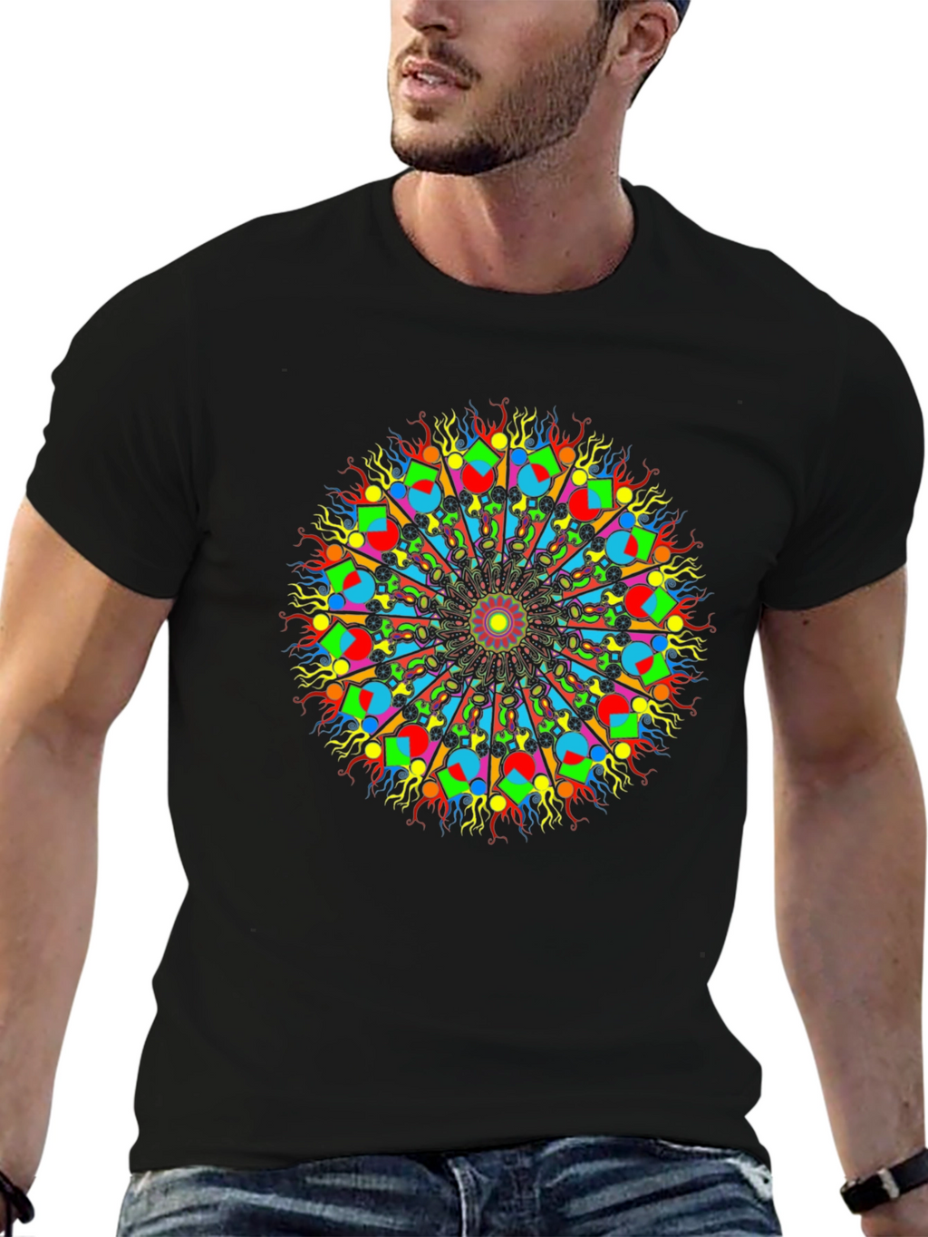 Psychedelic Mandala Graphic Tee - Bold Black T-Shirt
