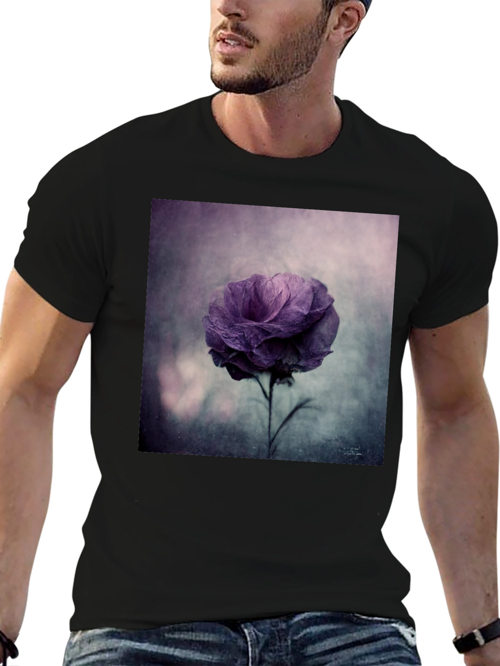 Floral Graphic Tee - Black Cotton Comfort