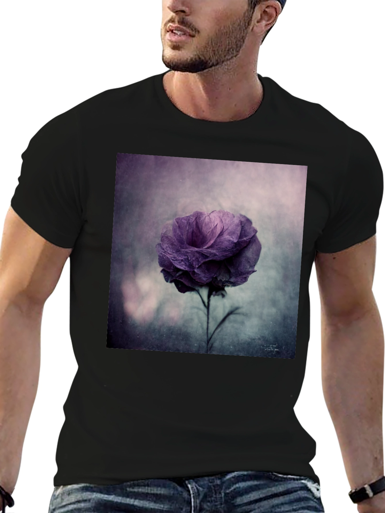 Floral Graphic Tee - Black Cotton Comfort
