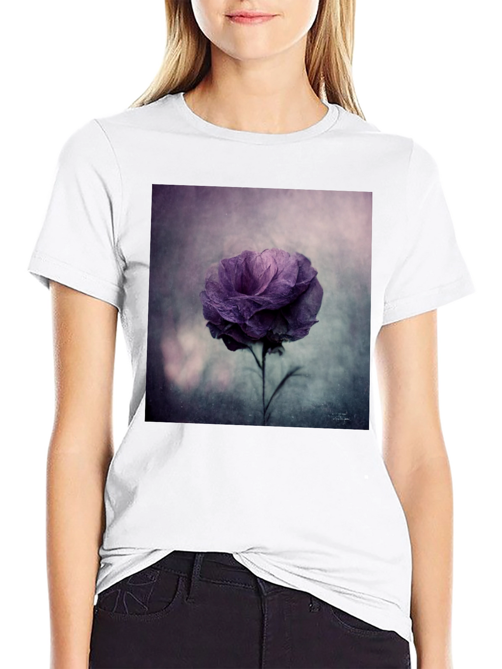 Floral Graphic Tee - Black Cotton Comfort