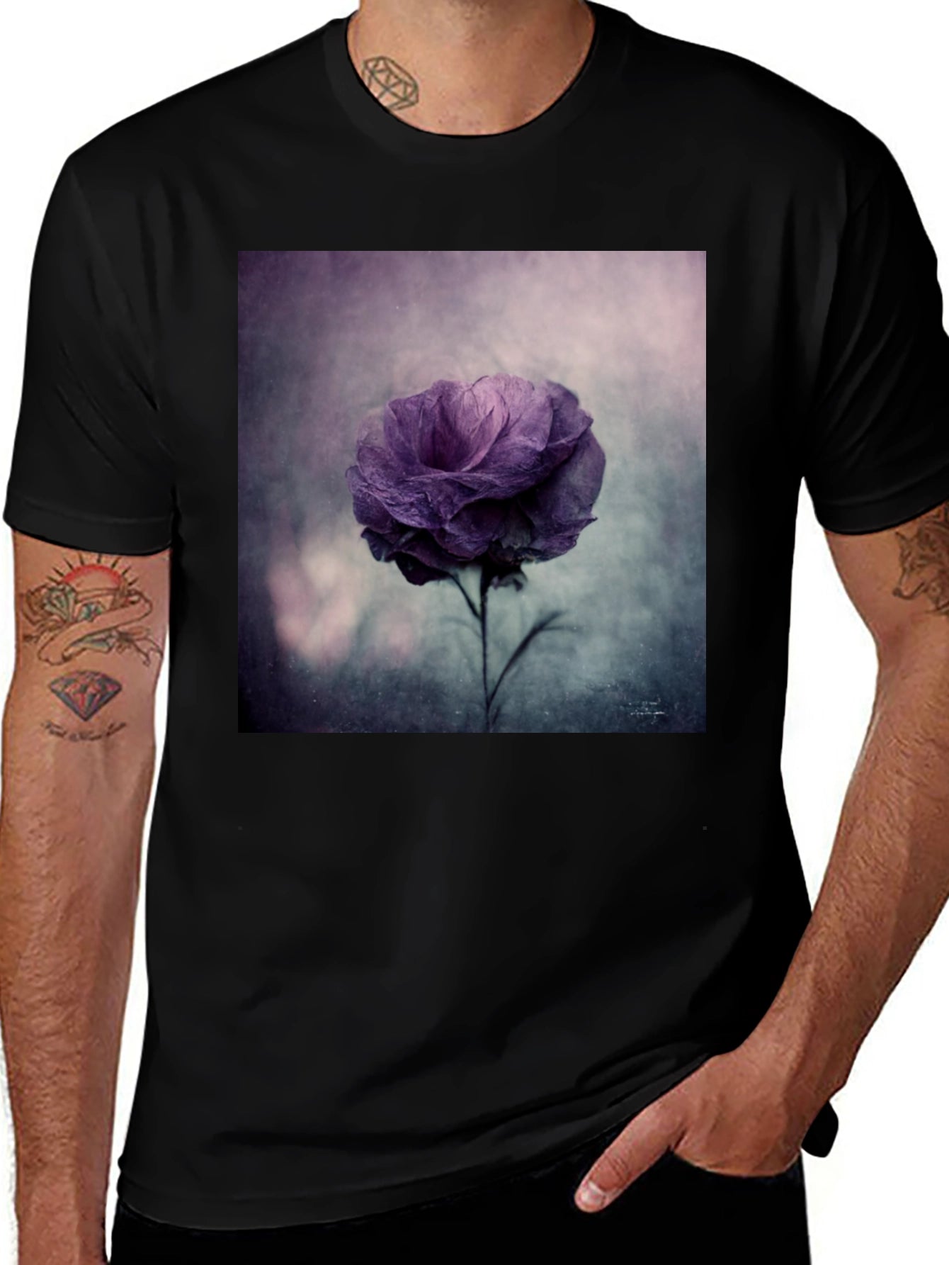Floral Graphic Tee - Black Cotton Comfort