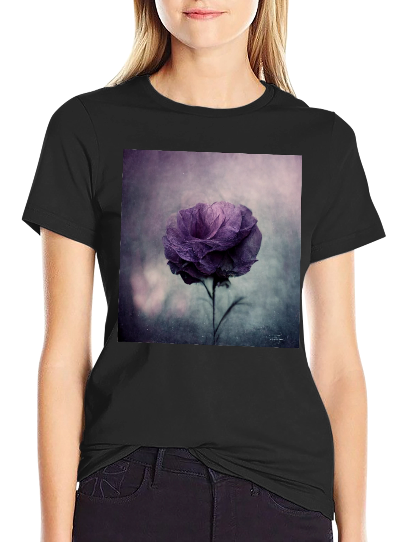 Floral Graphic Tee - Black Cotton Comfort
