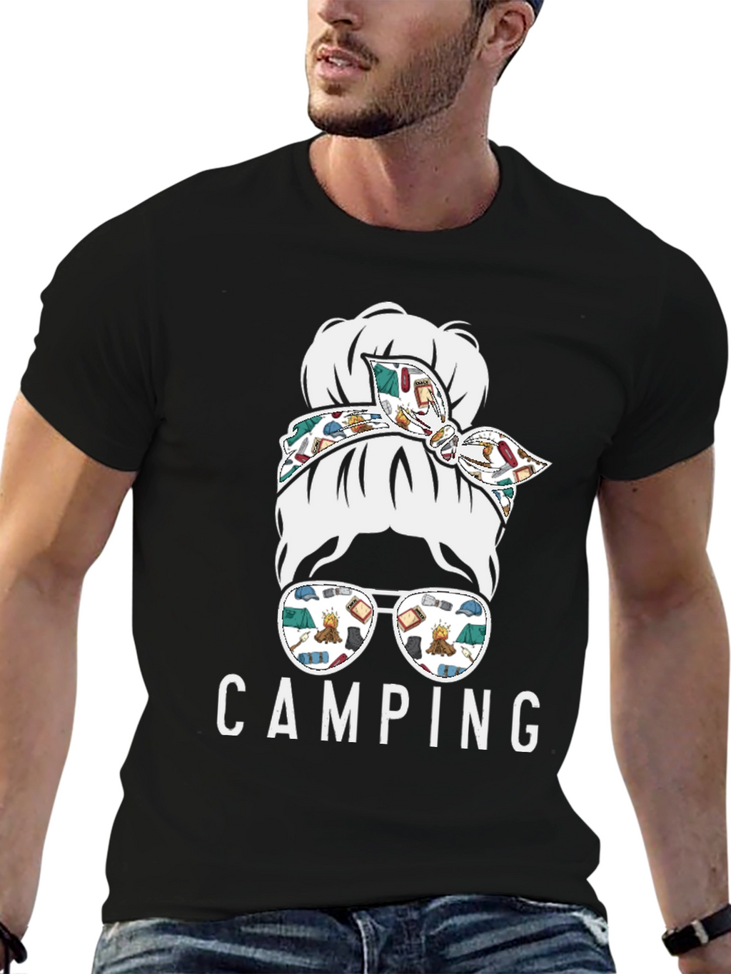 Camping Messy Bun T-Shirt - Adventure Ready