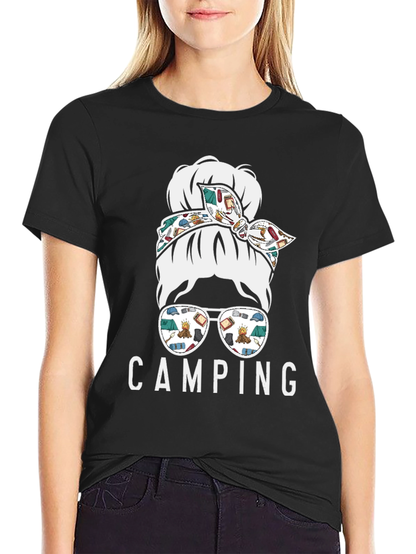 Camping Messy Bun T-Shirt - Adventure Ready