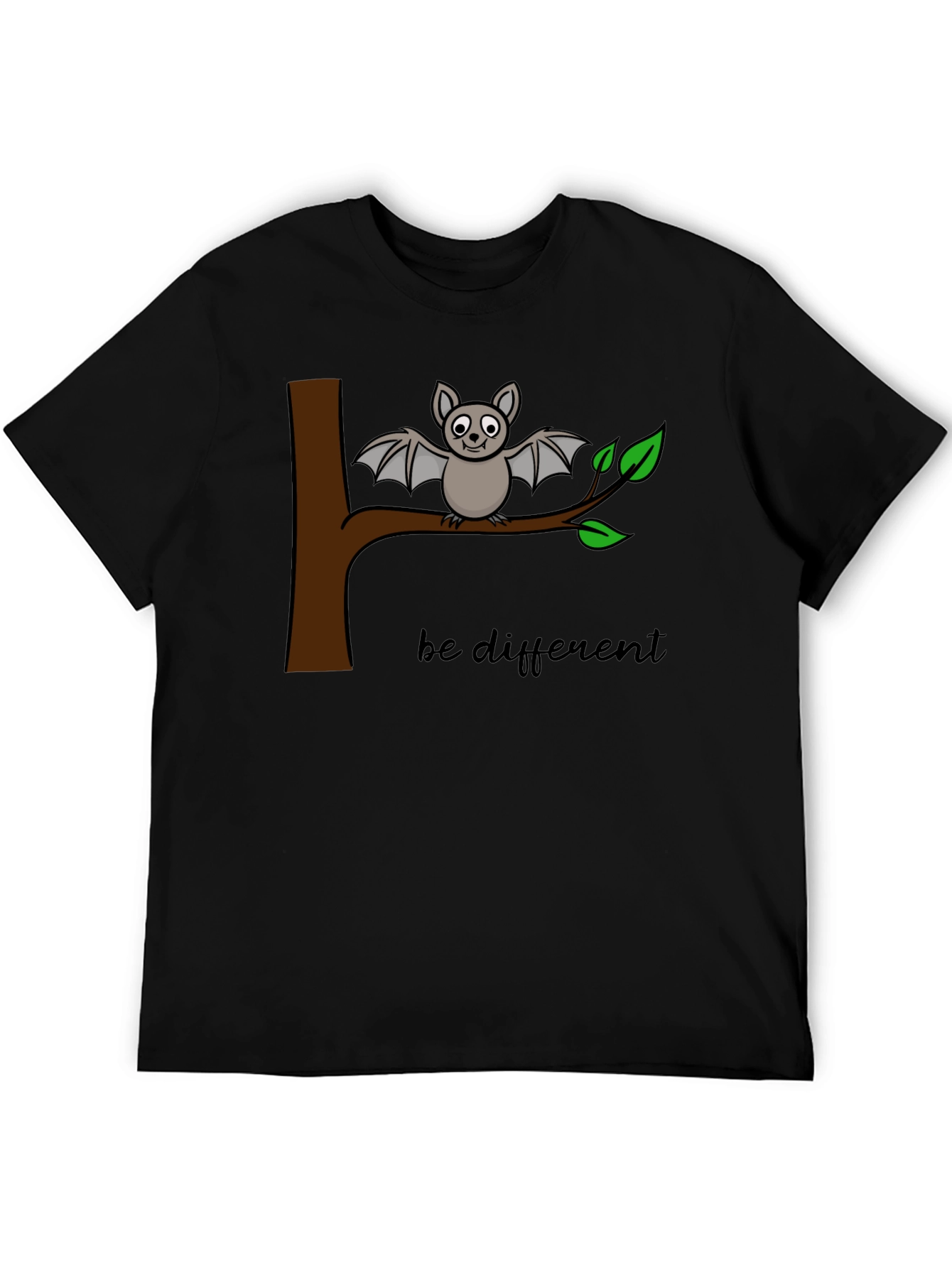 Be Different Bat Graphic Tee - Black Cotton Casual Shirt