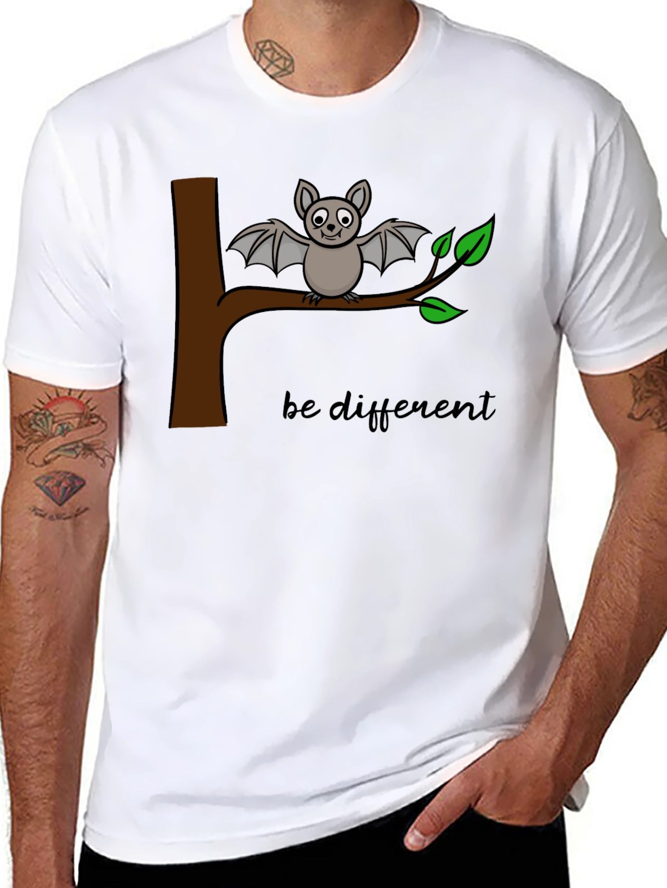 Be Different Bat Graphic Tee - Black Cotton Casual Shirt