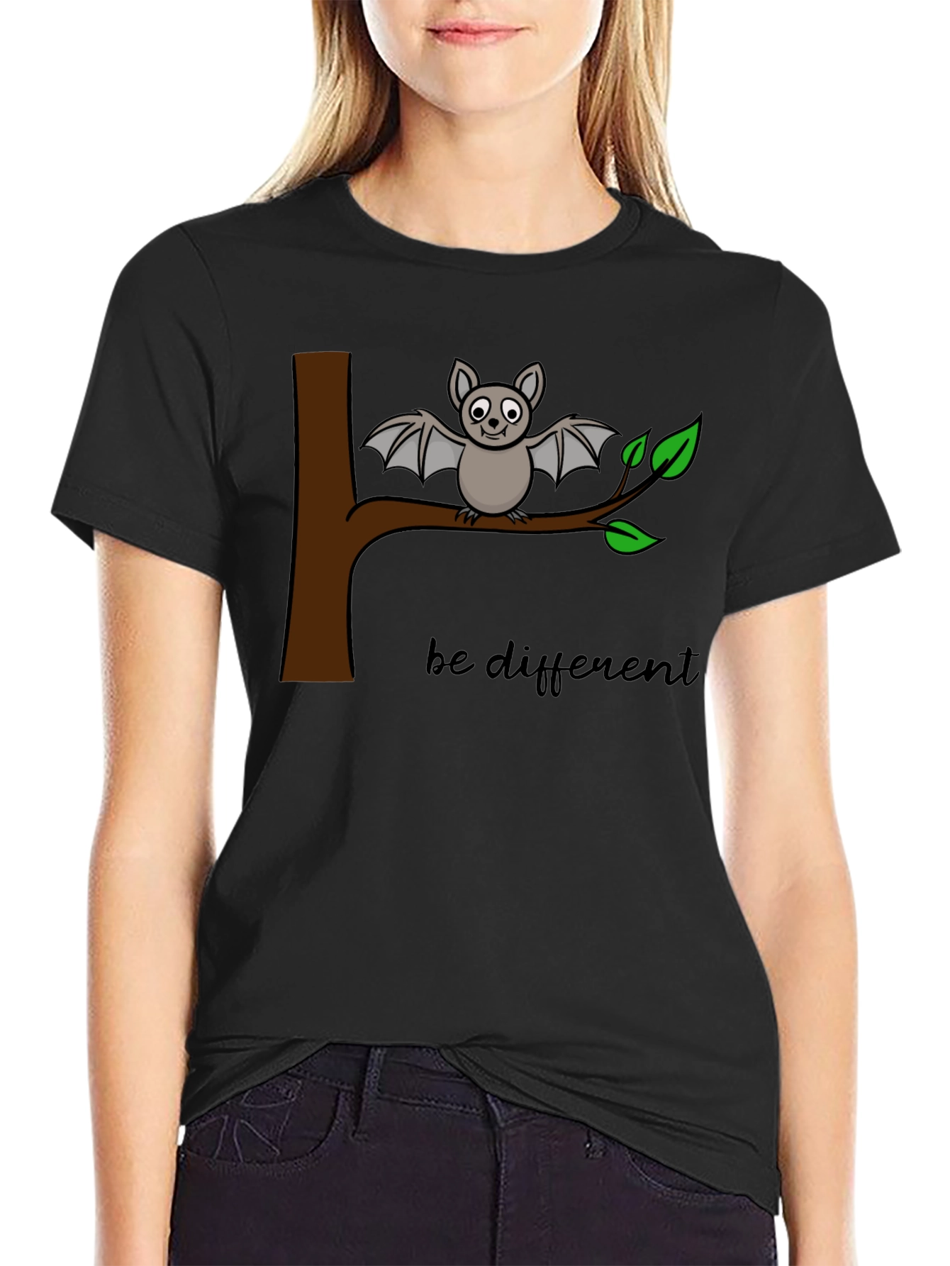 Be Different Bat Graphic Tee - Black Cotton Casual Shirt