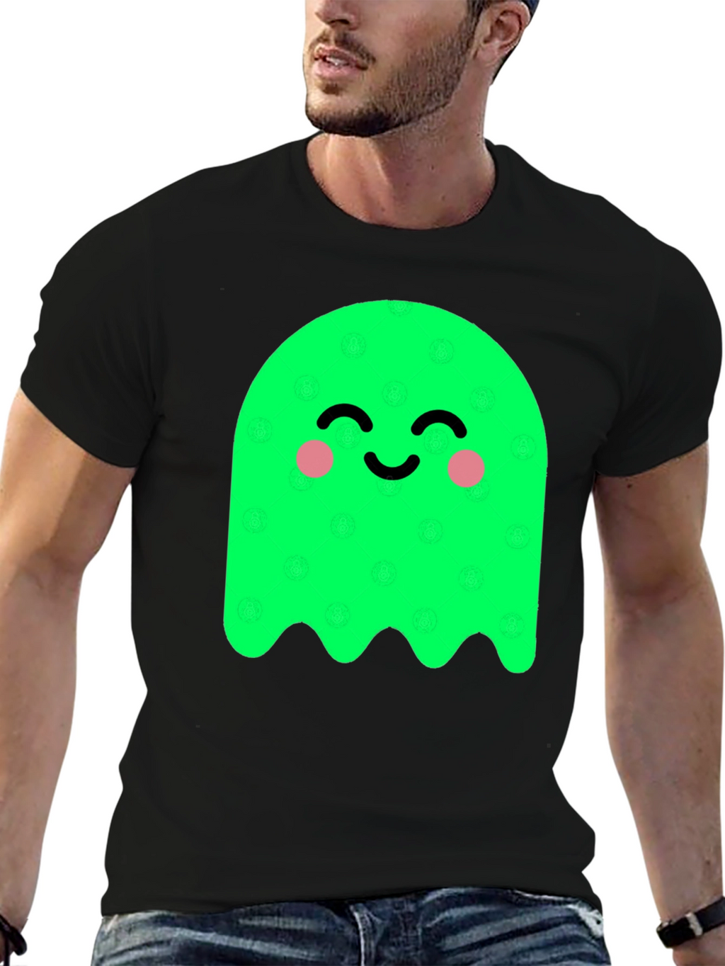 Cute Green Ghost Graphic Tee - Soft Cotton Blend