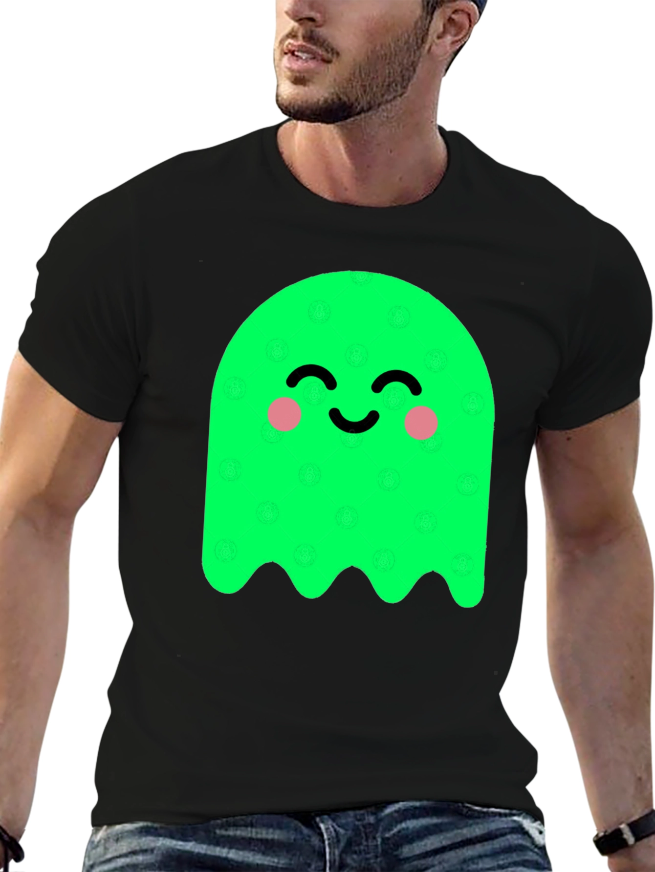 Cute Green Ghost Graphic Tee - Soft Cotton Blend