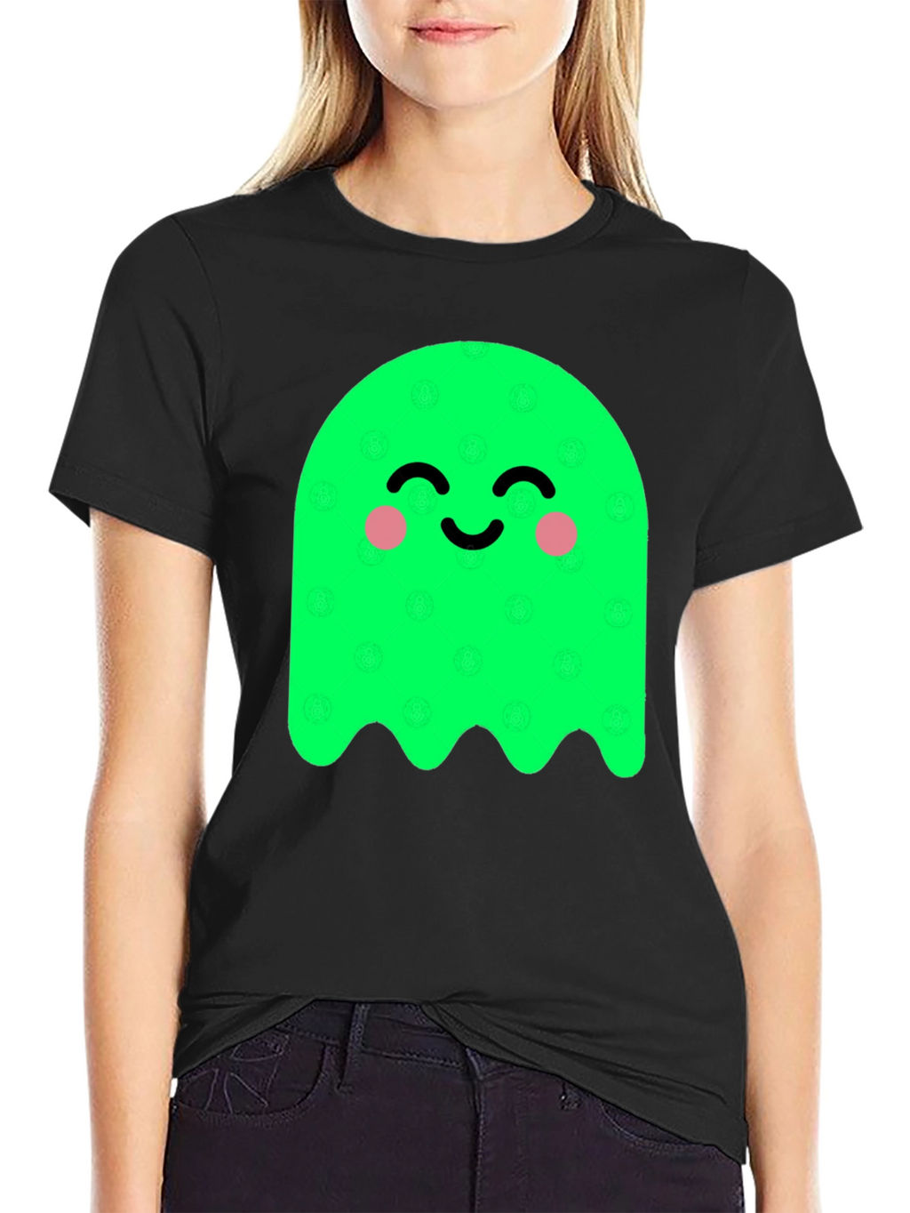 Cute Green Ghost Graphic Tee - Soft Cotton Blend