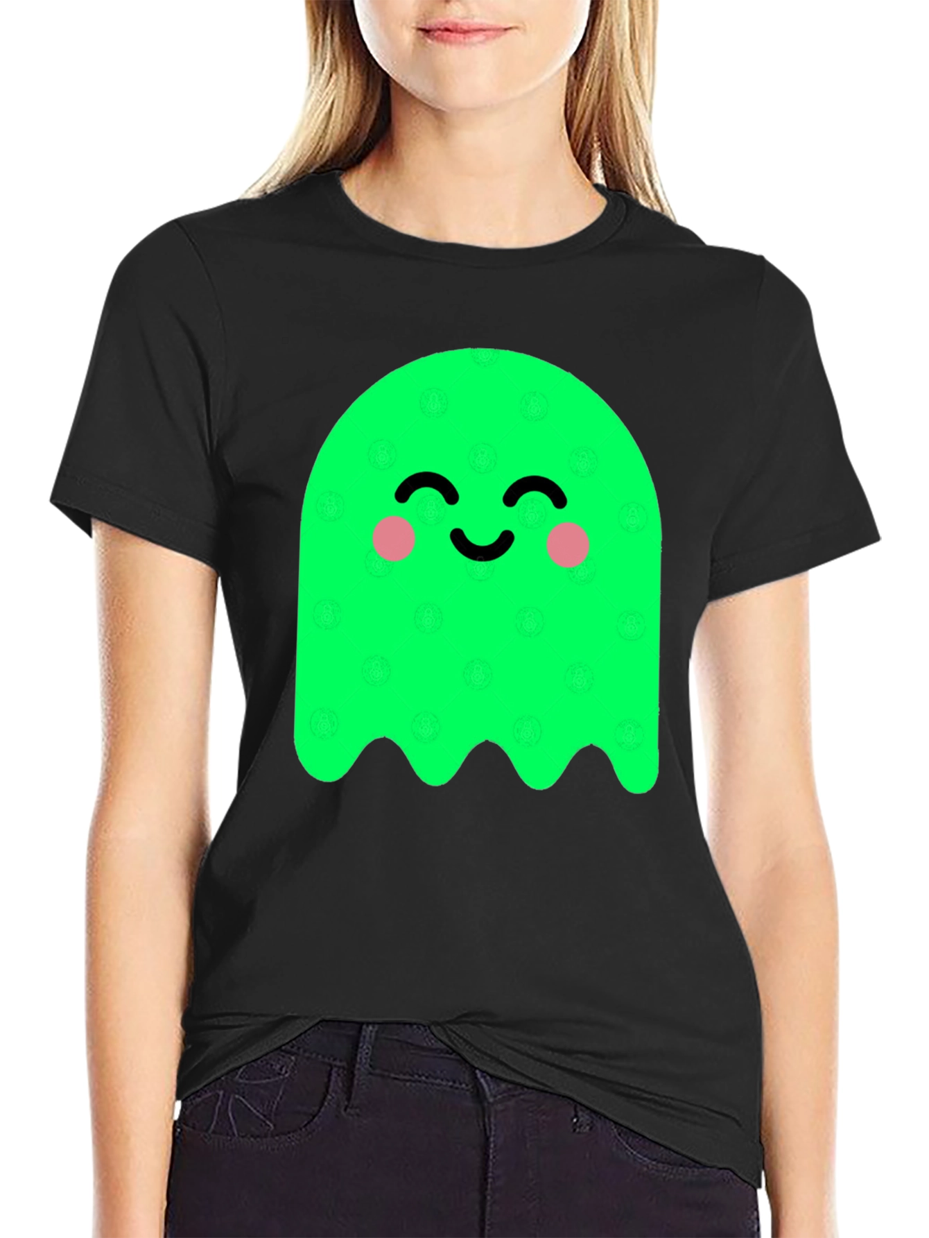Cute Green Ghost Graphic Tee - Soft Cotton Blend