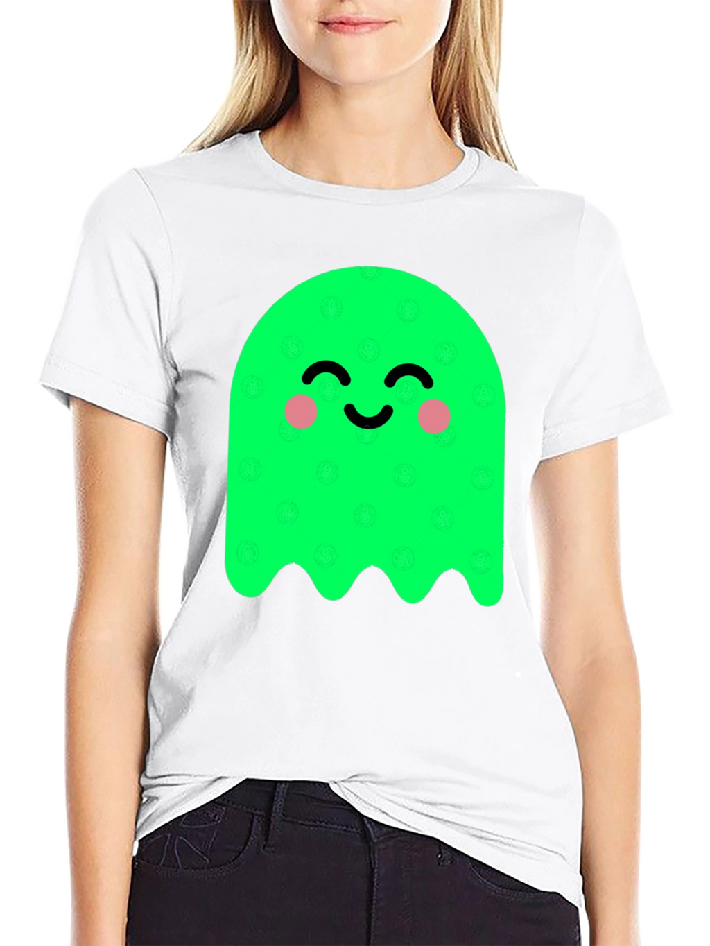 Cute Green Ghost Graphic Tee - Soft Cotton Blend