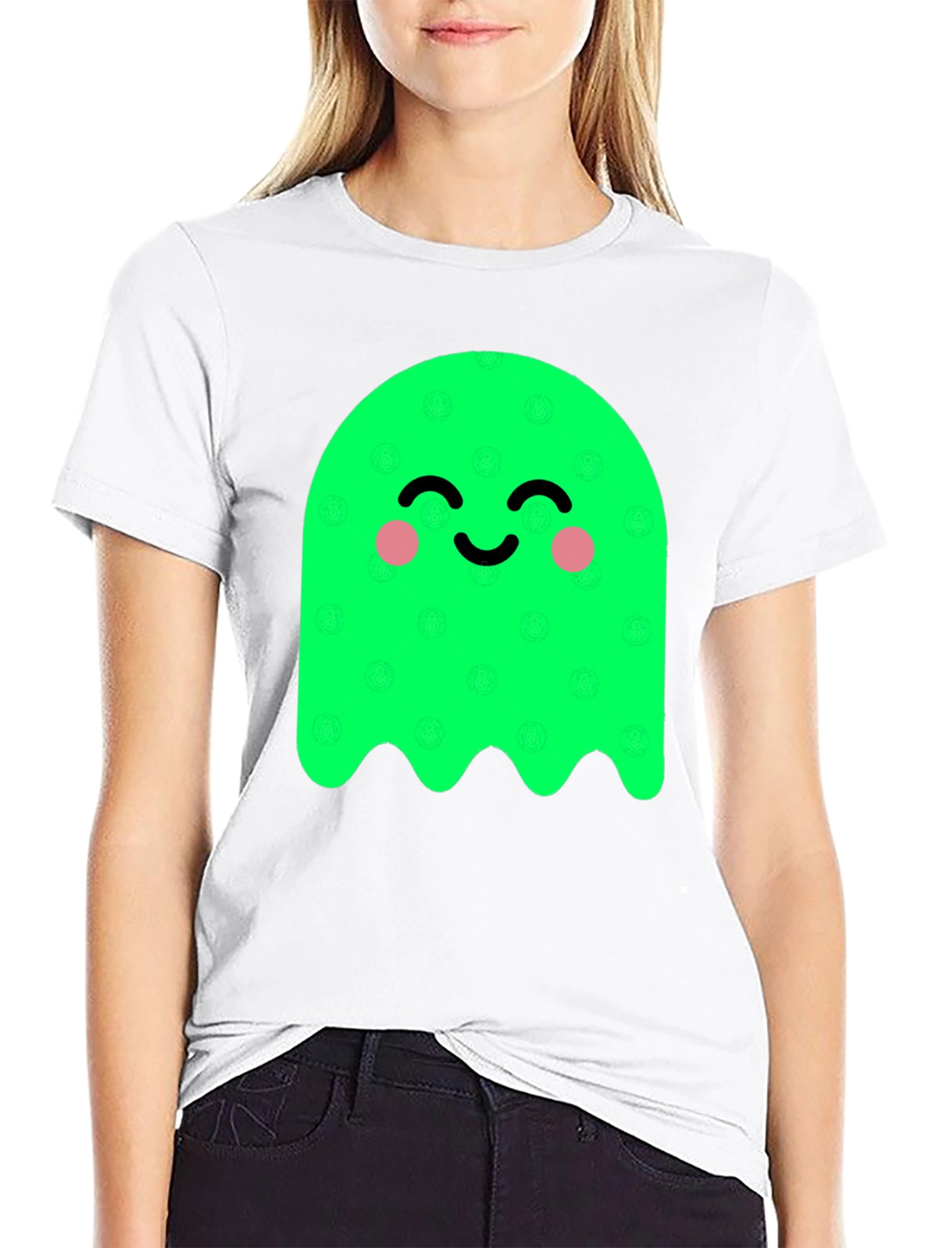 Cute Green Ghost Graphic Tee - Soft Cotton Blend