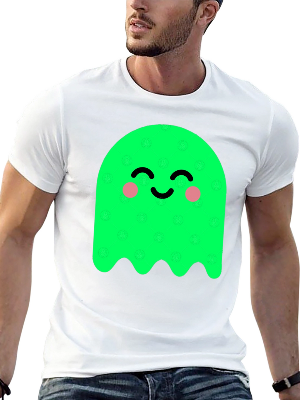 Cute Green Ghost Graphic Tee - Soft Cotton Blend