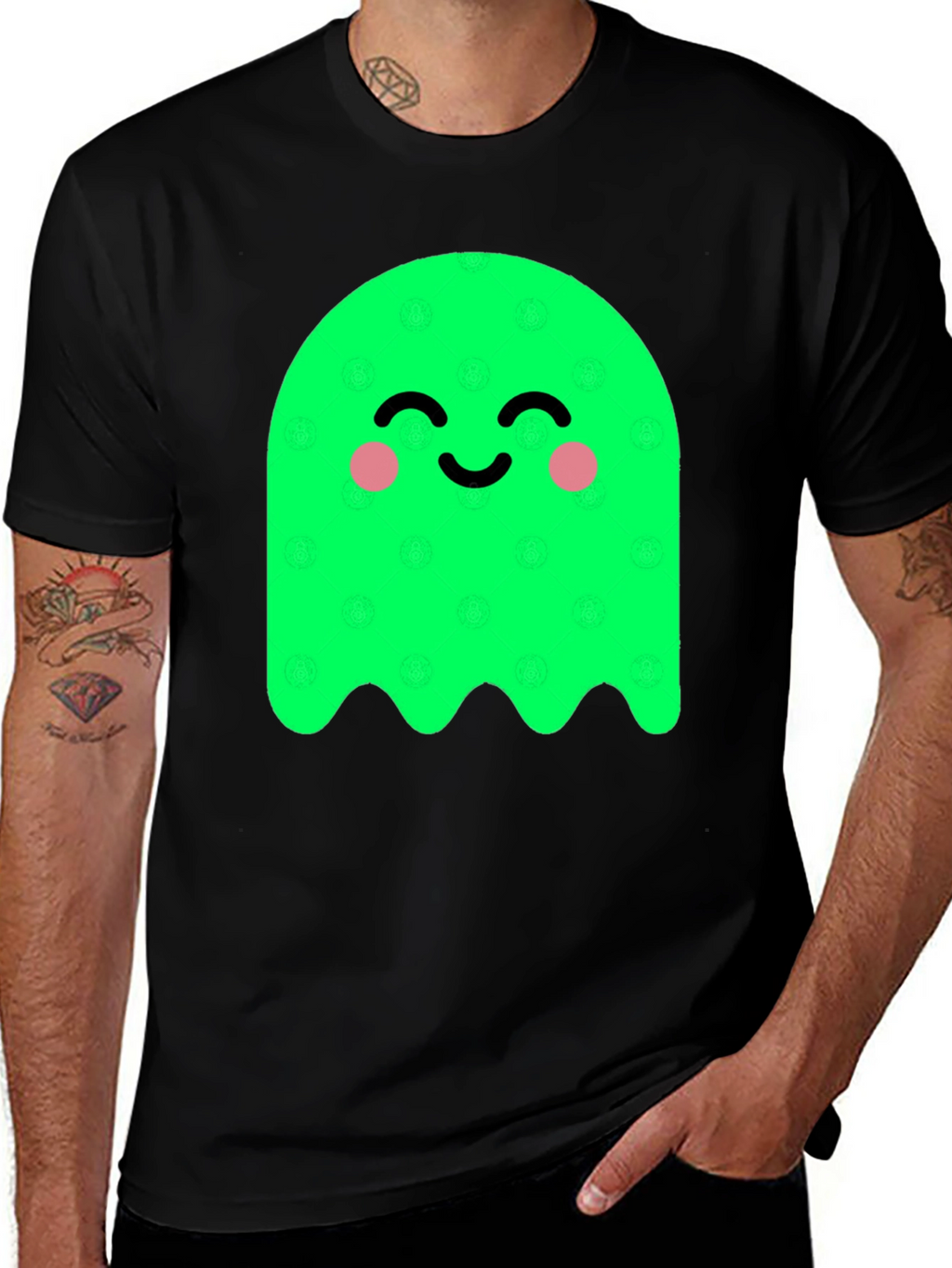 Cute Green Ghost Graphic Tee - Soft Cotton Blend
