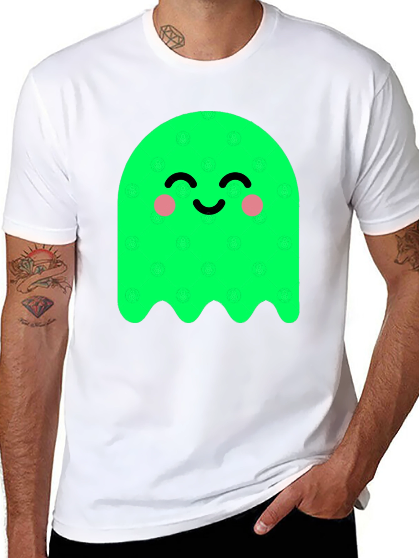 Cute Green Ghost Graphic Tee - Soft Cotton Blend
