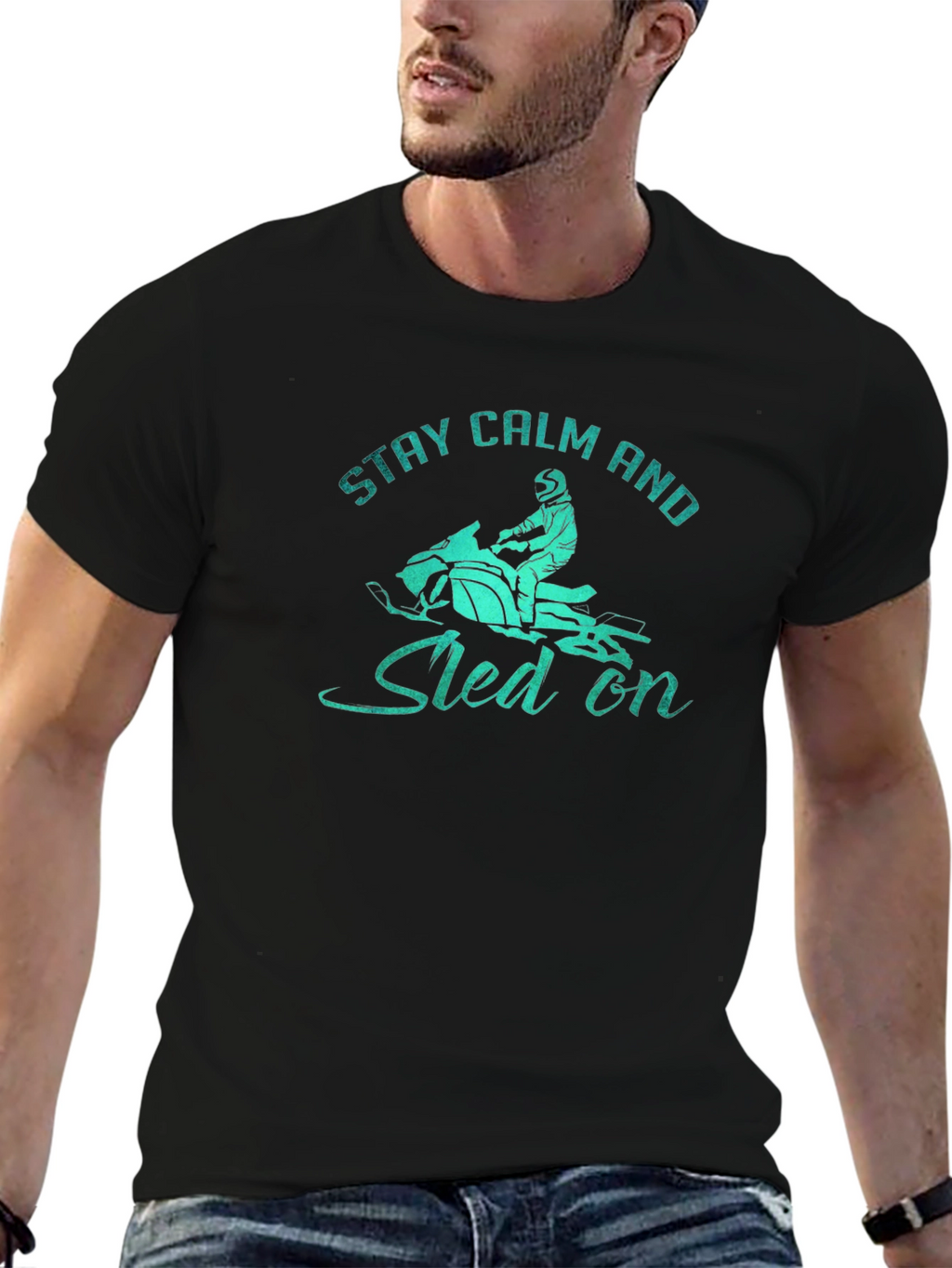 Stay Calm and Sled On Graphic T-Shirt