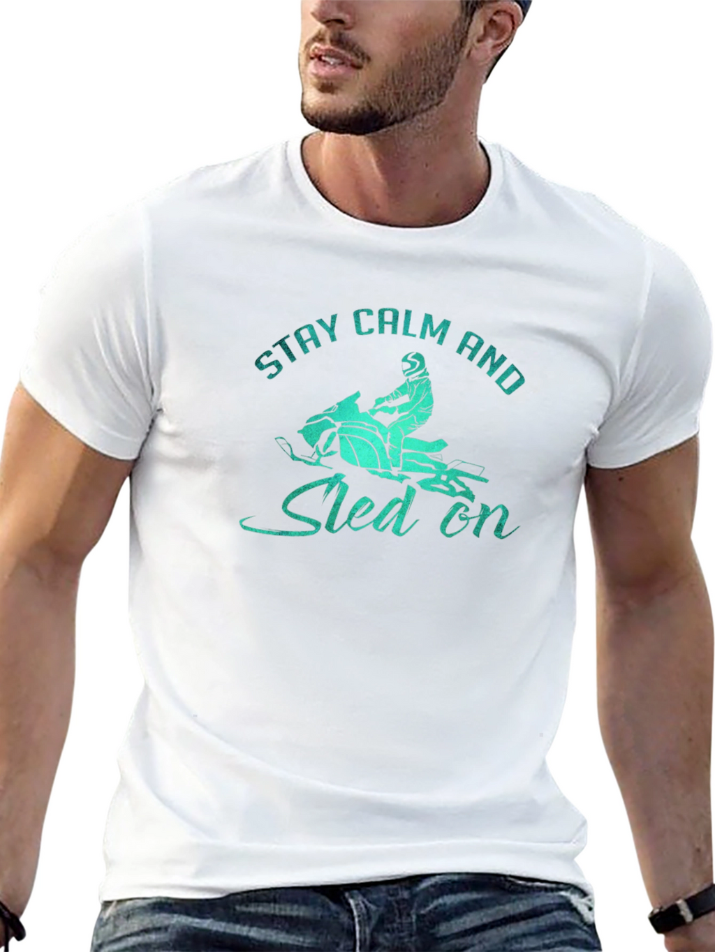 Stay Calm and Sled On Graphic T-Shirt