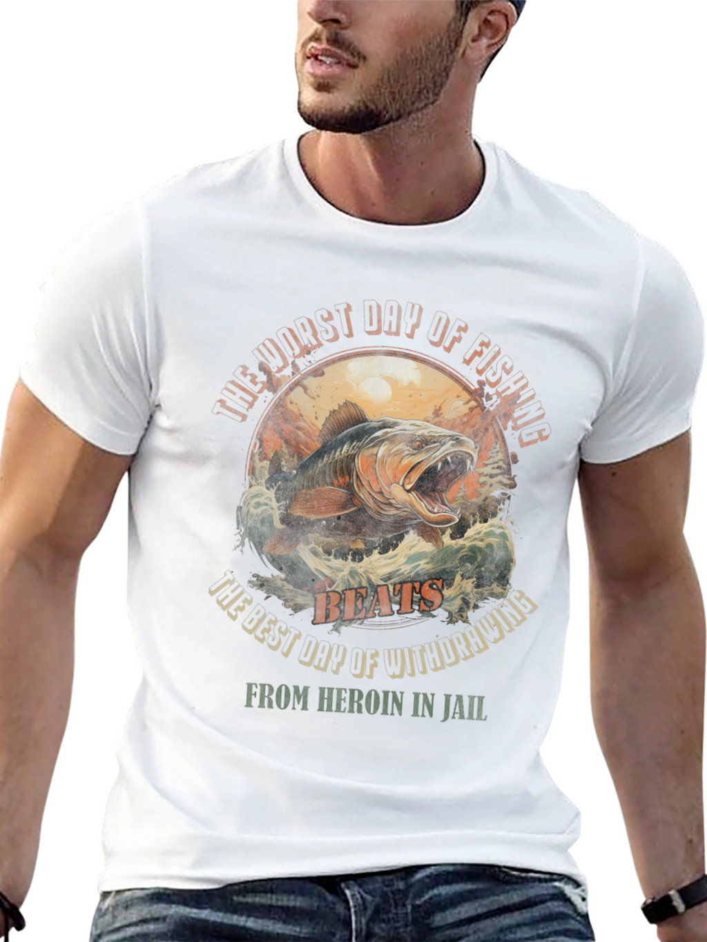 Fishing vs. Heroin Black Graphic Tee