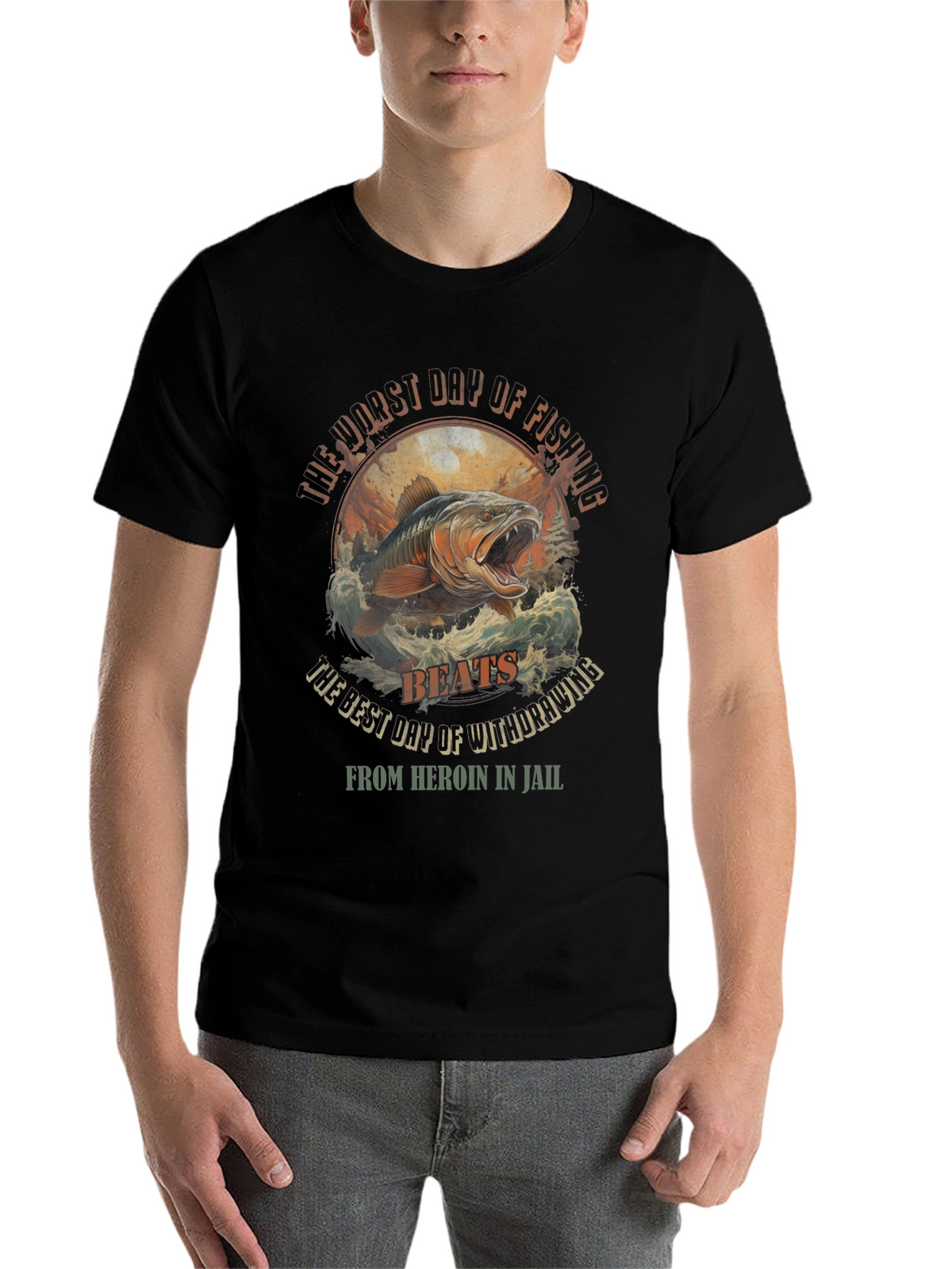 Fishing vs. Heroin Black Graphic Tee