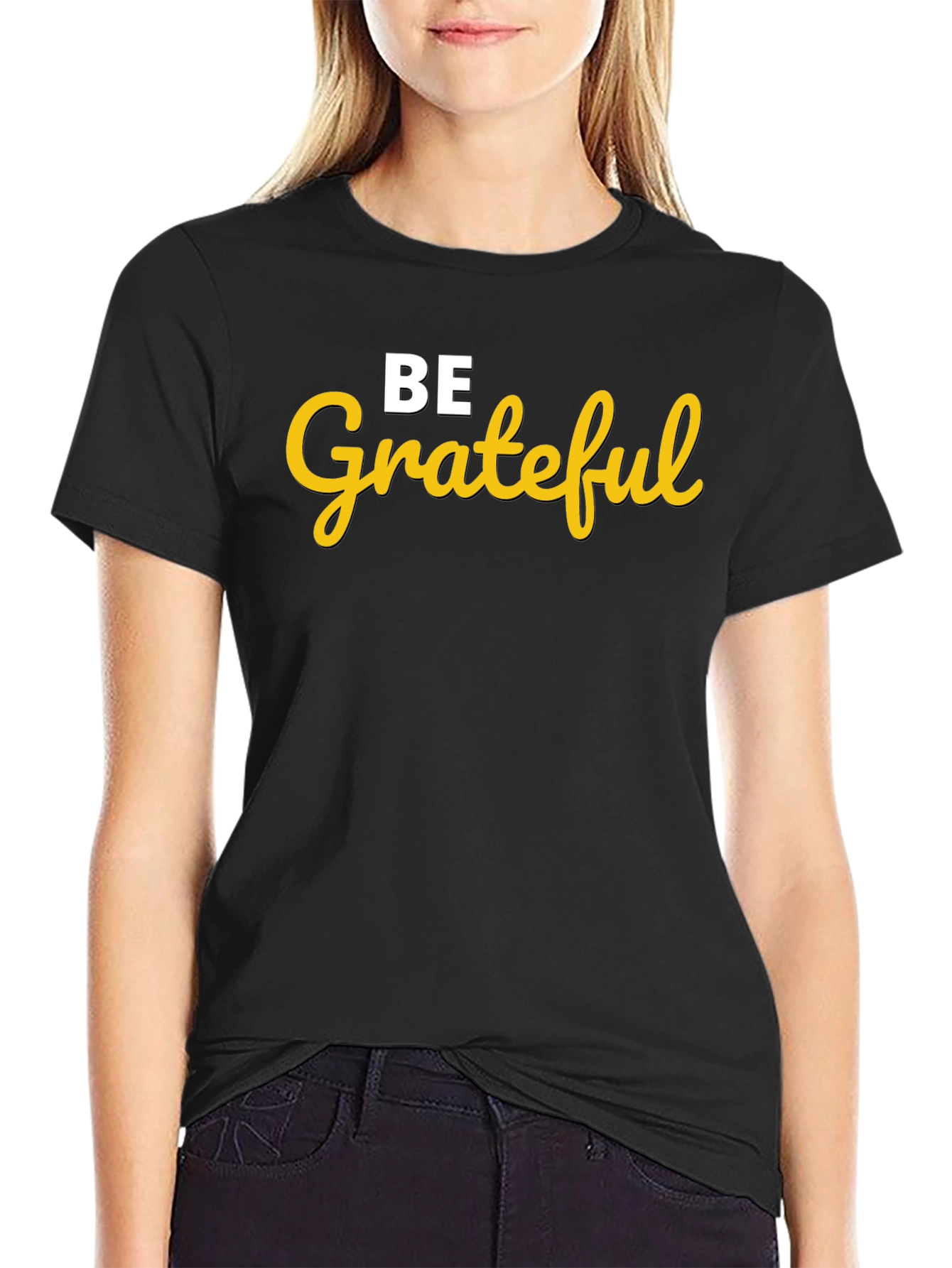 Be Grateful Graphic Tee - Black Cotton Blend