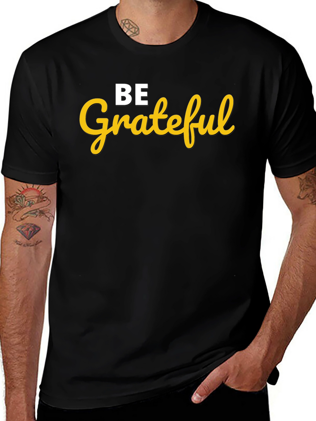 Be Grateful Graphic Tee - Black Cotton Blend