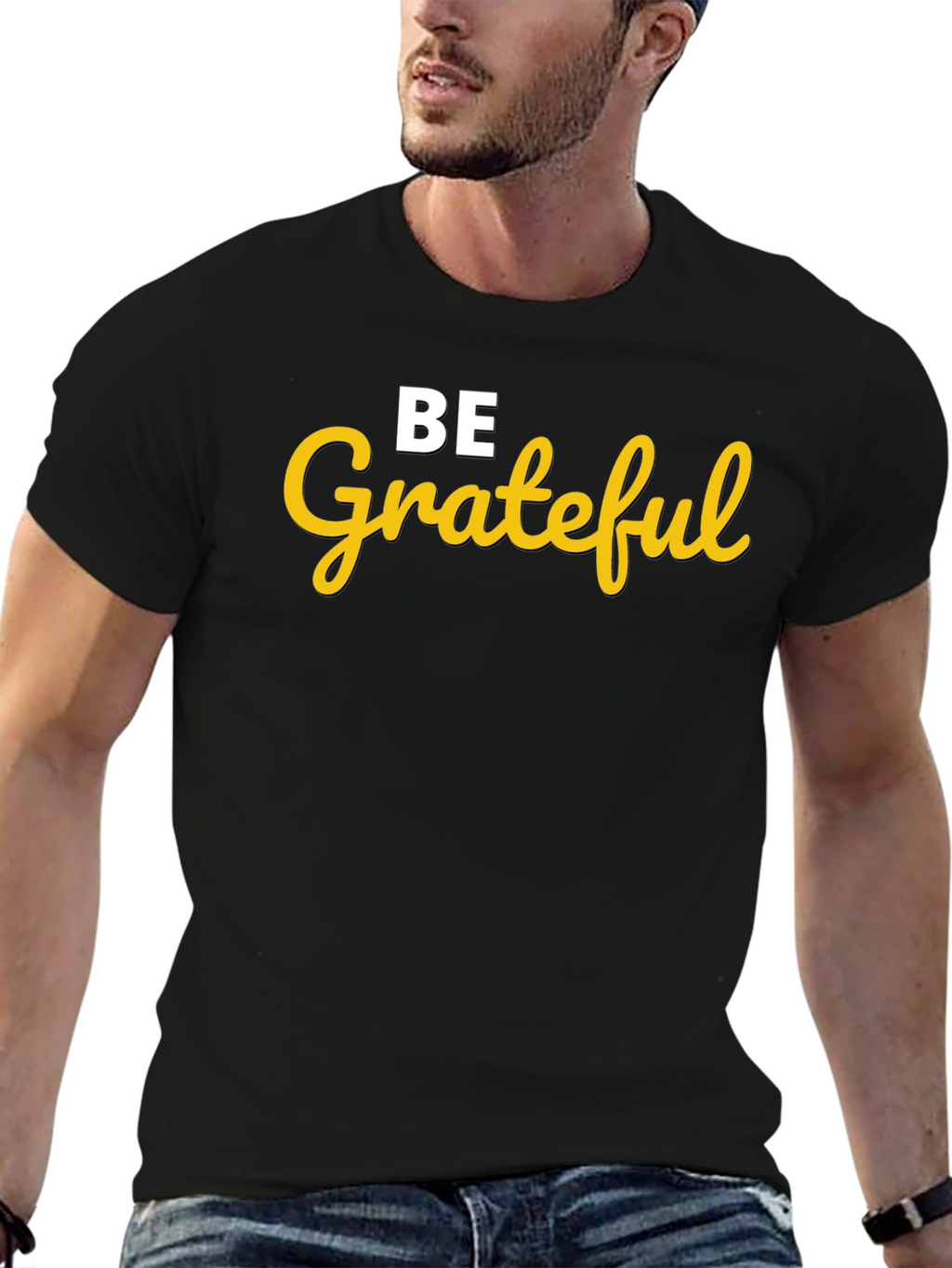 Be Grateful Graphic Tee - Black Cotton Blend