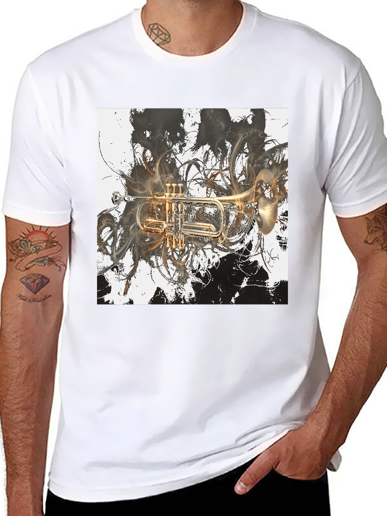 Abstract Trumpet Graphic Tee - Stylish Musicians T-Shirt