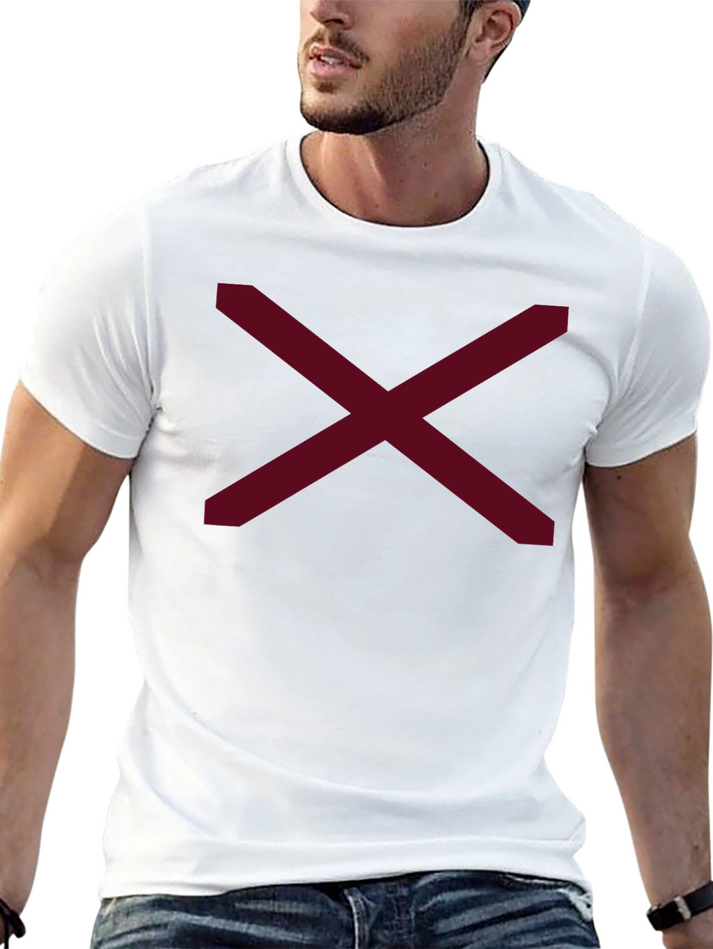 Minimalist Maroon X Graphic Black T-Shirt