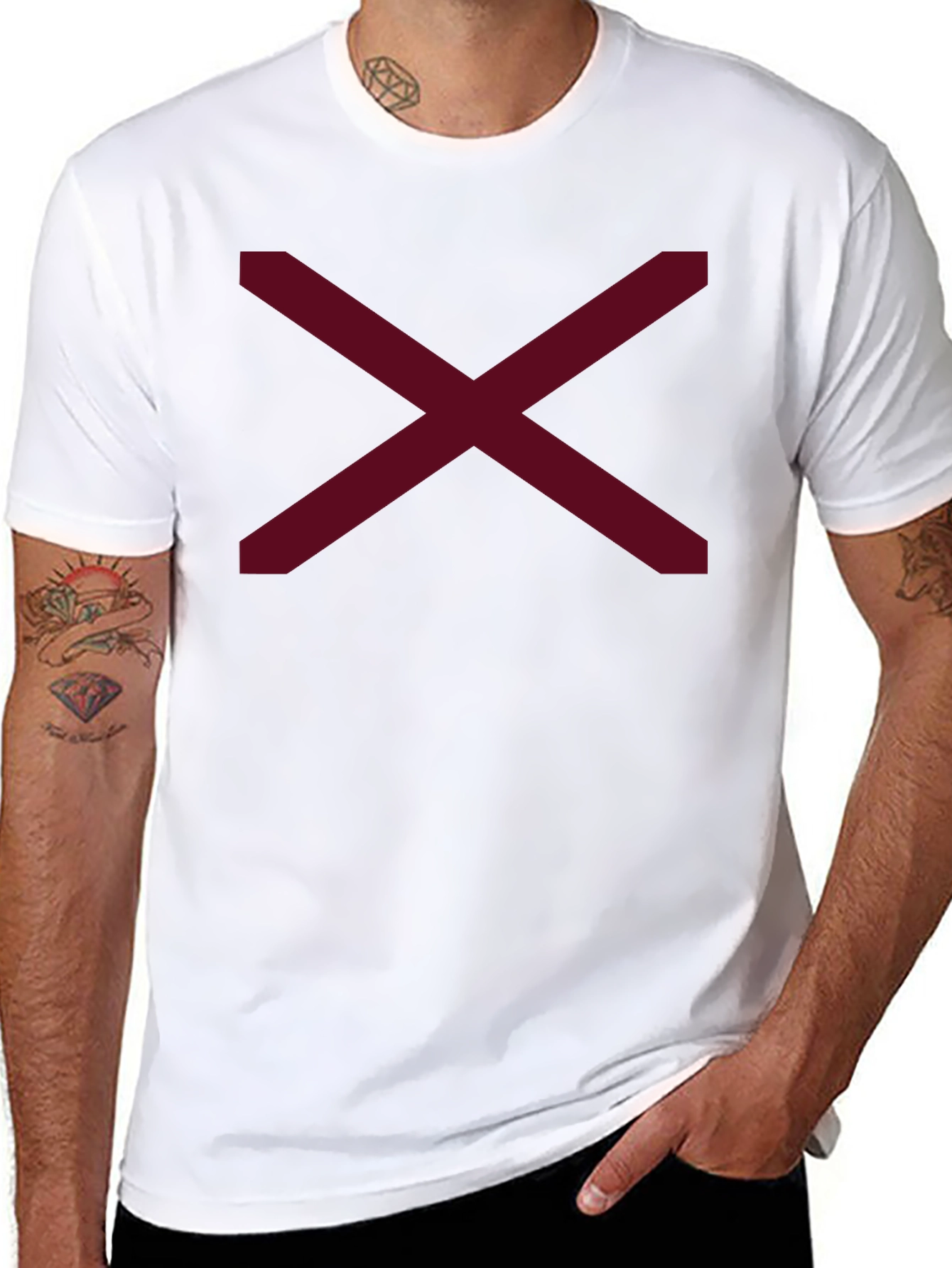 Minimalist Maroon X Graphic Black T-Shirt