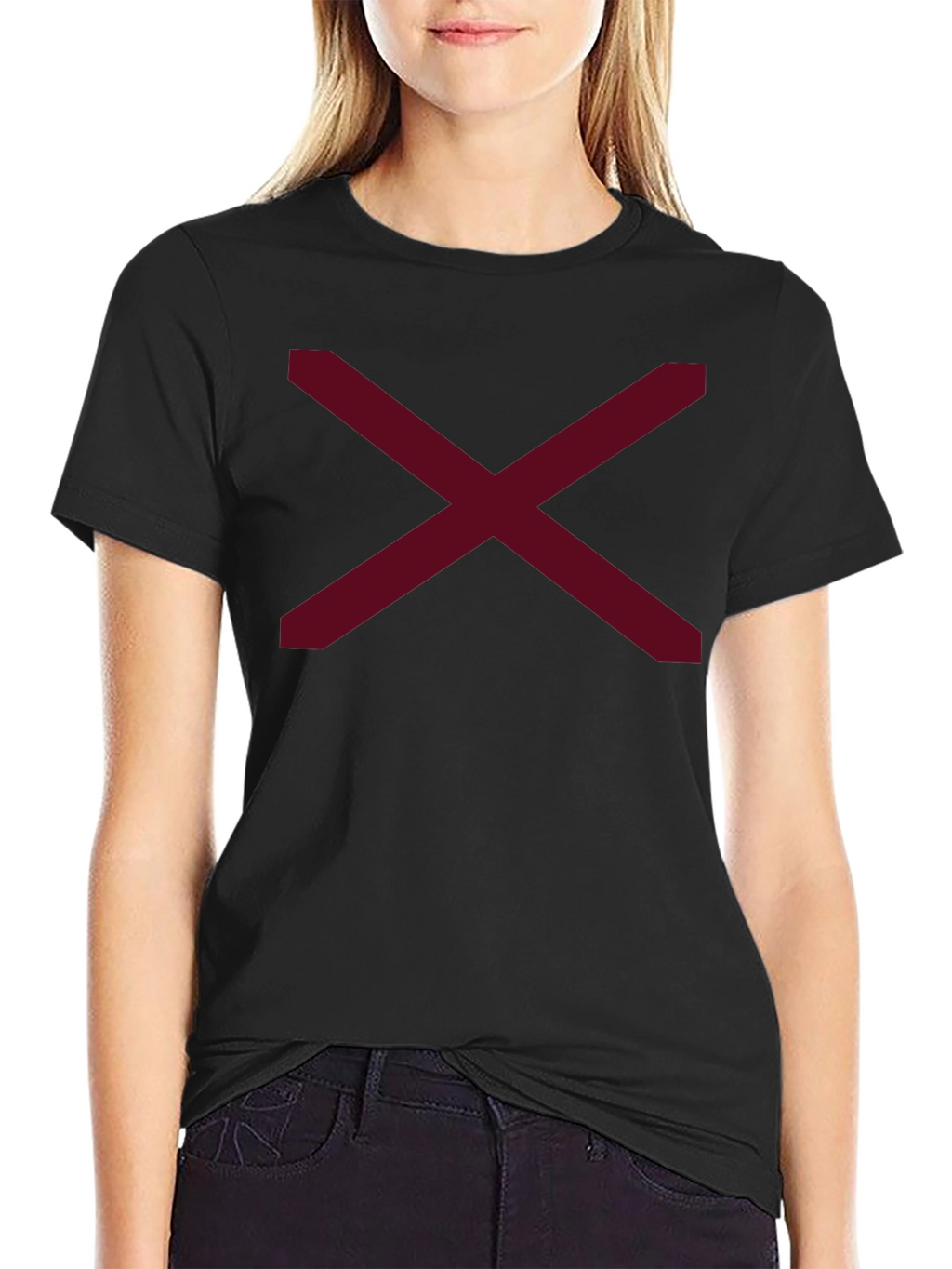 Minimalist Maroon X Graphic Black T-Shirt