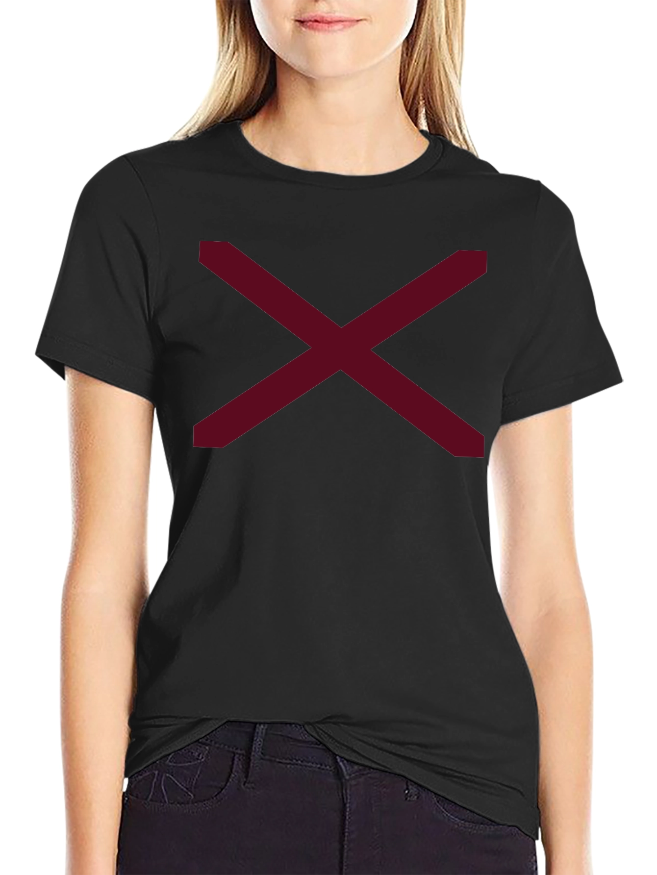 Minimalist Maroon X Graphic Black T-Shirt