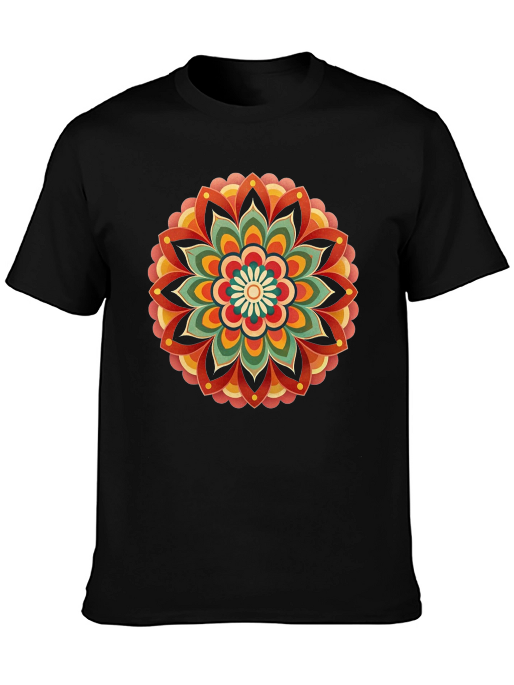 Retro Mandala Graphic Tee - Black Cotton Comfort
