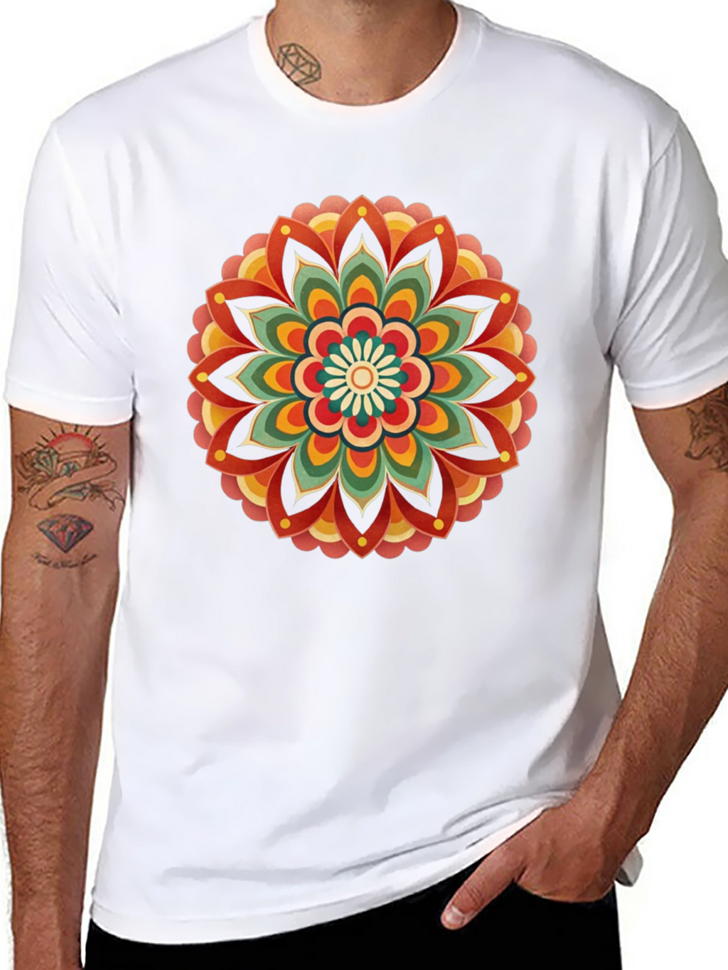 Retro Mandala Graphic Tee - Black Cotton Comfort
