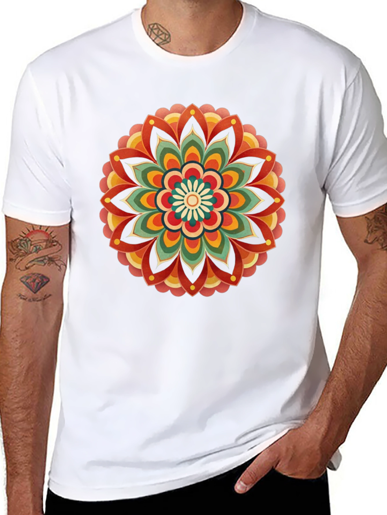 Retro Mandala Graphic Tee - Black Cotton Comfort