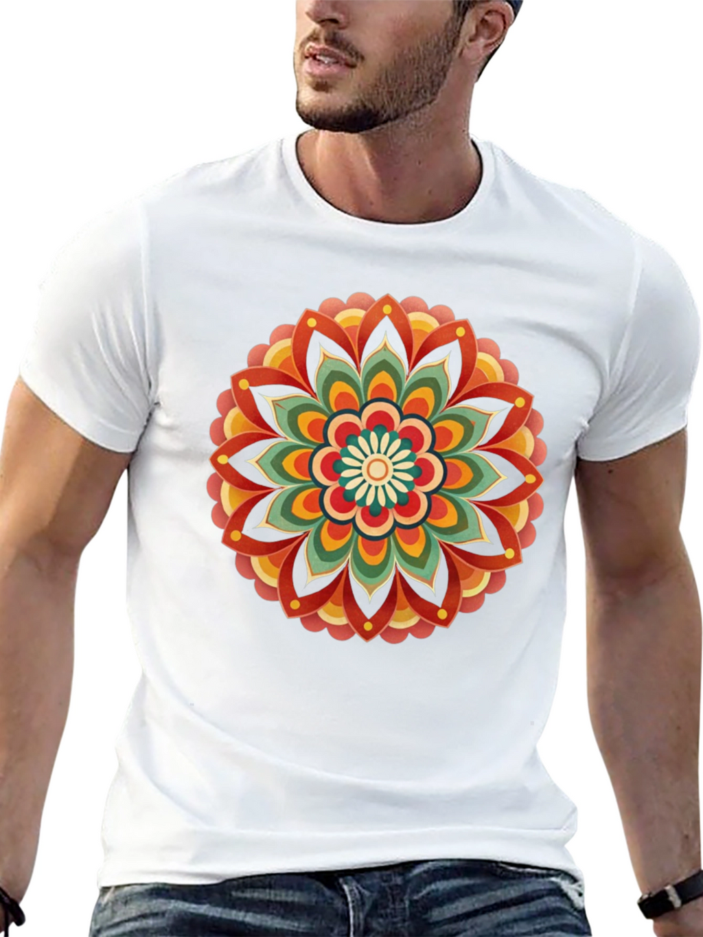 Retro Mandala Graphic Tee - Black Cotton Comfort