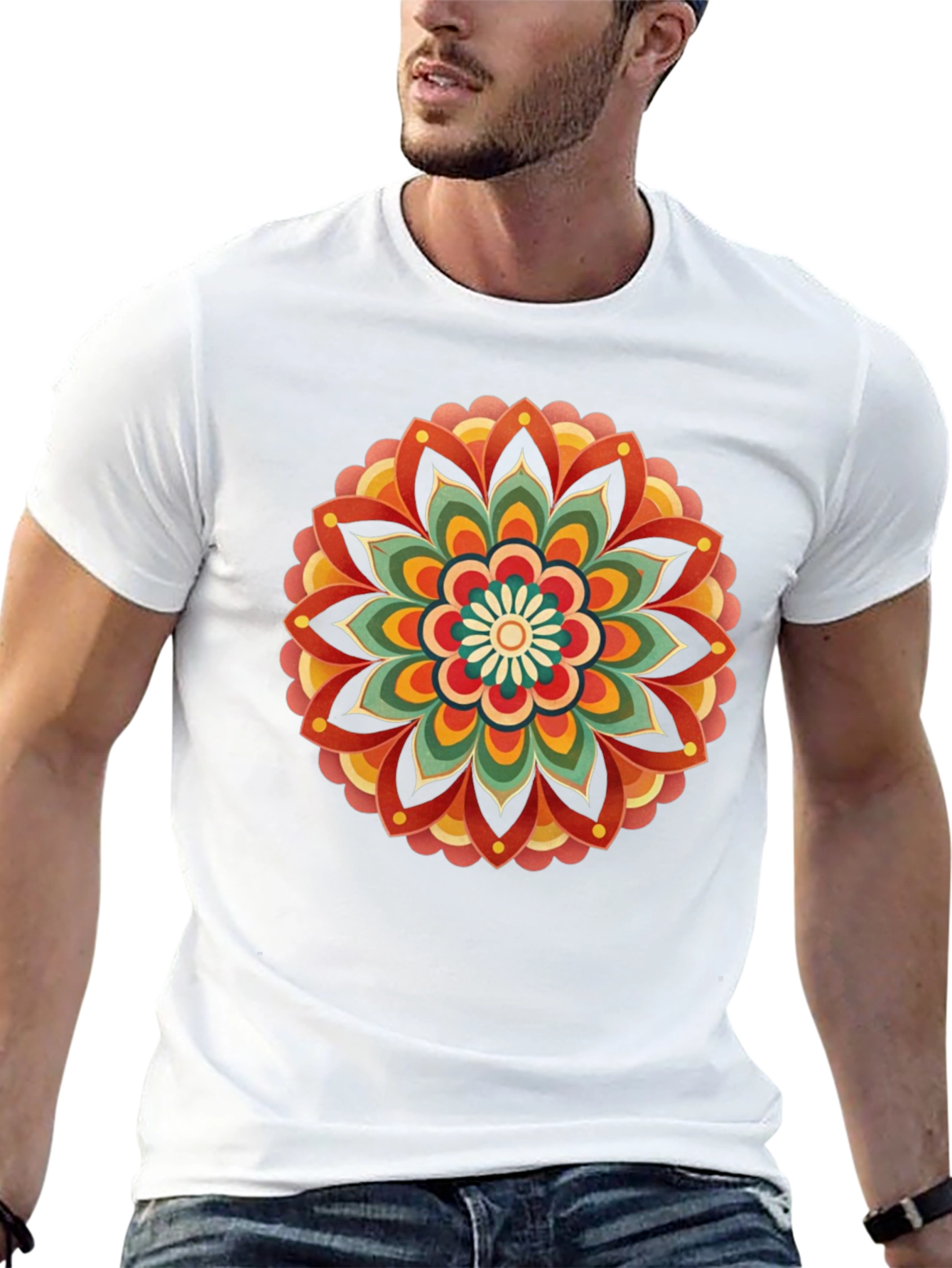 Retro Mandala Graphic Tee - Black Cotton Comfort