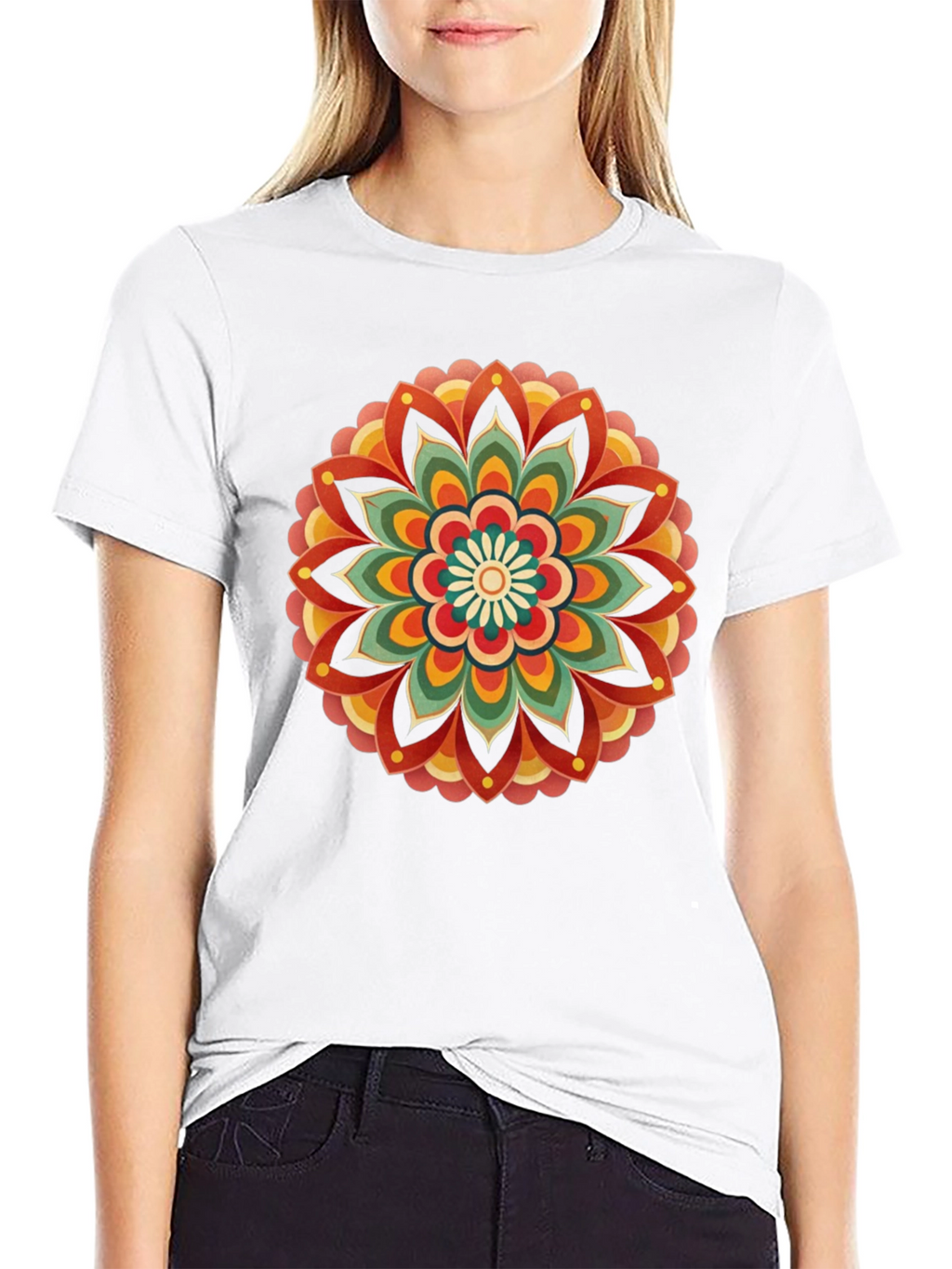 Retro Mandala Graphic Tee - Black Cotton Comfort