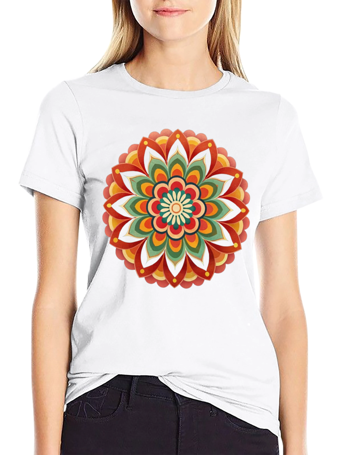 Retro Mandala Graphic Tee - Black Cotton Comfort